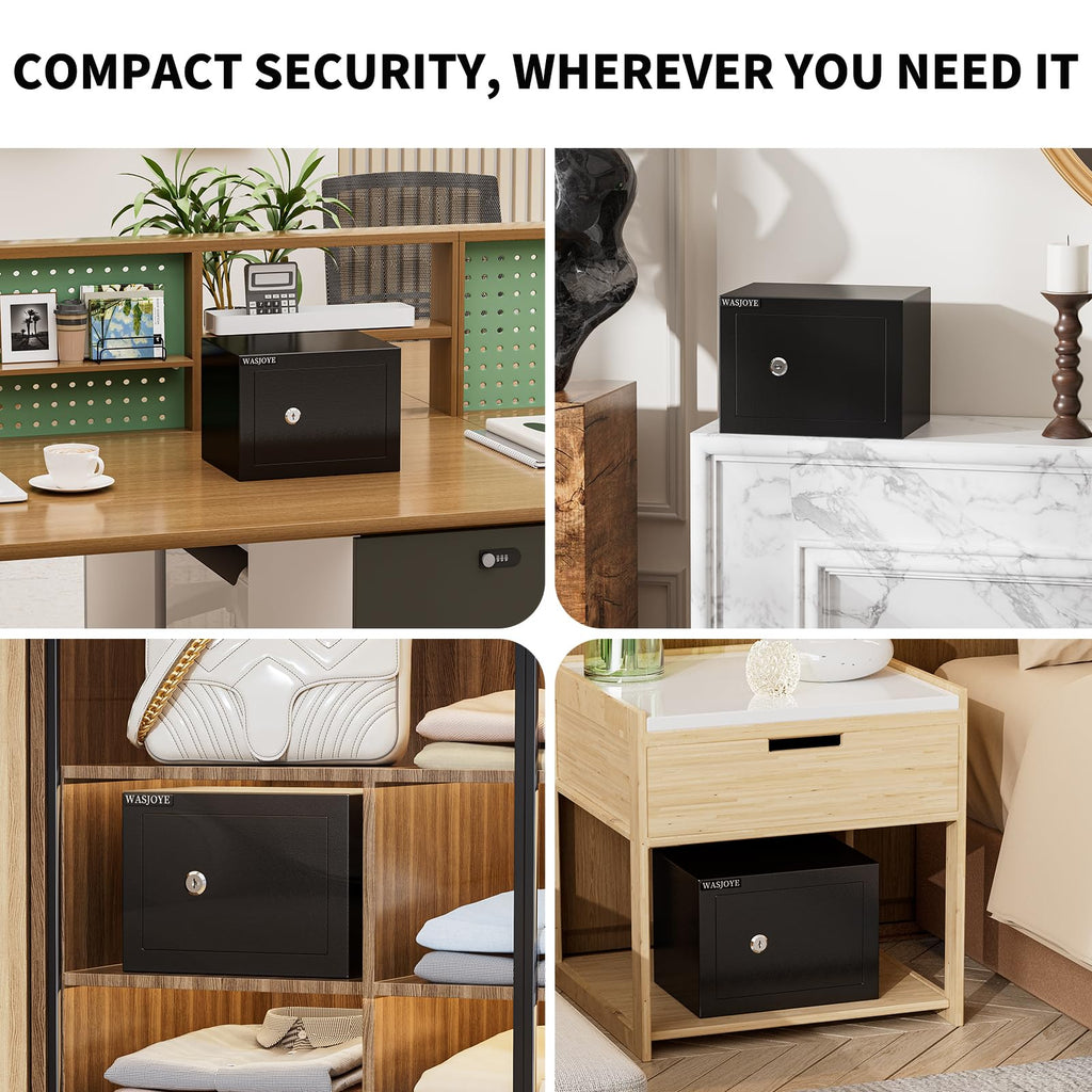 WASJOYE Home Cabinet Safe Box, Key Lock Coffre Fort High Security Safety Box, 0.5 Cubic Feet Steel Safes for Home/Office/Hotel, Cabinet Safe Box for Money Cash Jewelry Medicine Passport