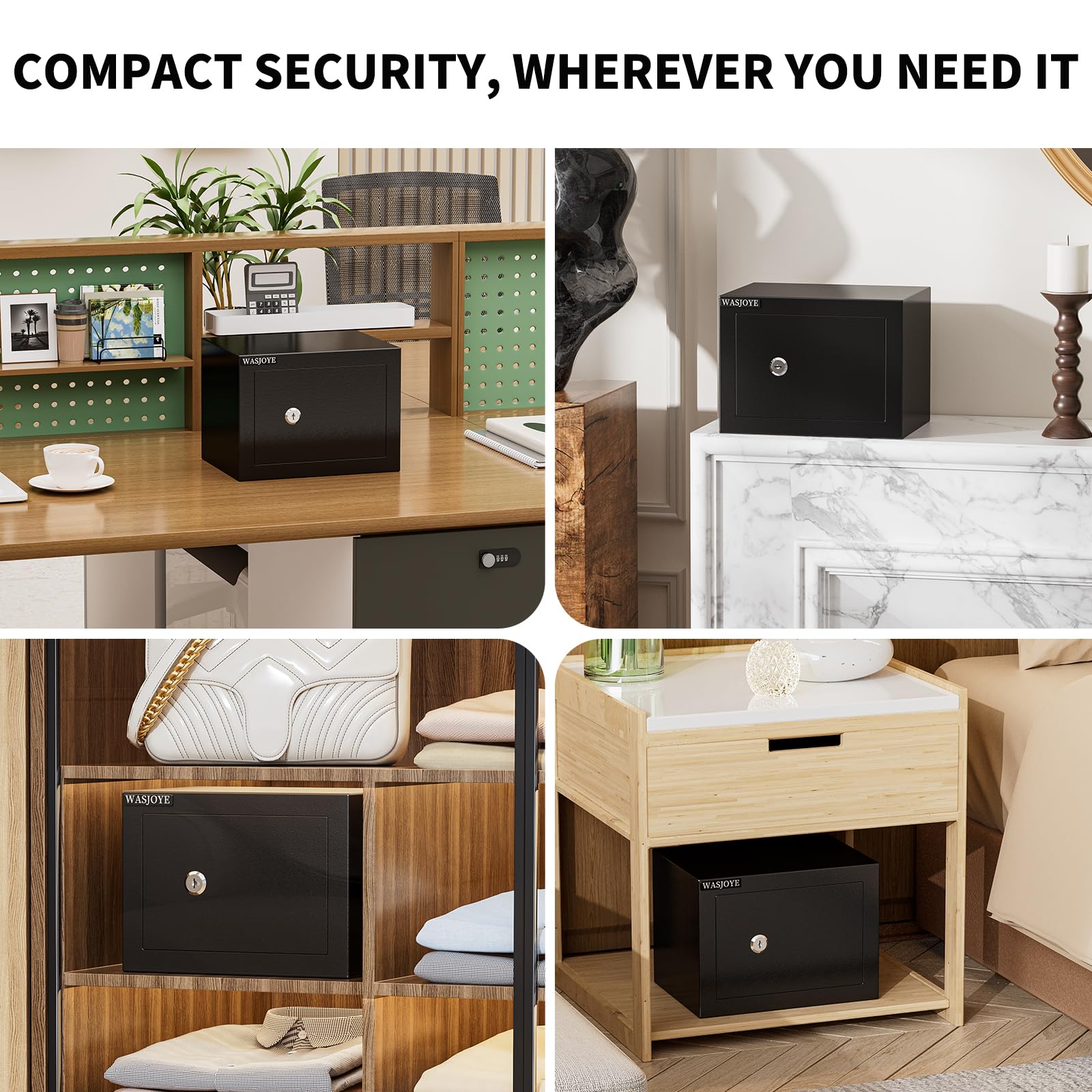 WASJOYE Home Cabinet Safe Box, Key Lock Coffre Fort High Security Safety Box, 0.5 Cubic Feet Steel Safes for Home/Office/Hotel, Cabinet Safe Box for Money Cash Jewelry Medicine Passport