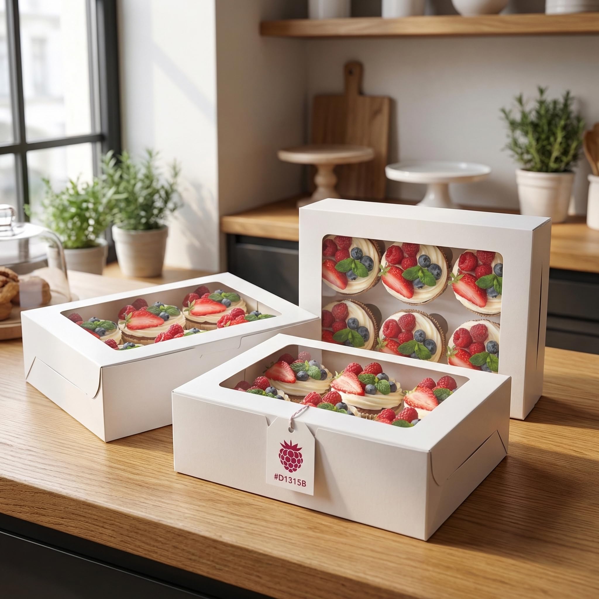 Jucoan 50 Pack Cupcake Box with Insert and Window Hold 6 Standard Cupcakes Muffins, Food Grade Cupcake Carrier Container, White Bakery Package Box for Pastry, Cookies, Small Cake, Party Dessert