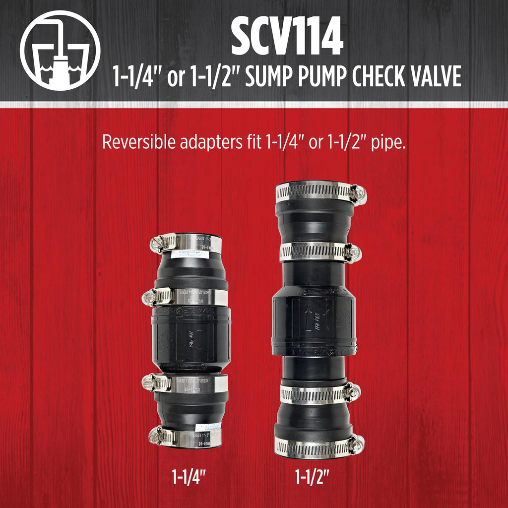 Red Lion SCV114 1-1/4-Inch and/or 1-1/2-Inch ABS Vertical Sump Pump Check Valve, Black, 14942901