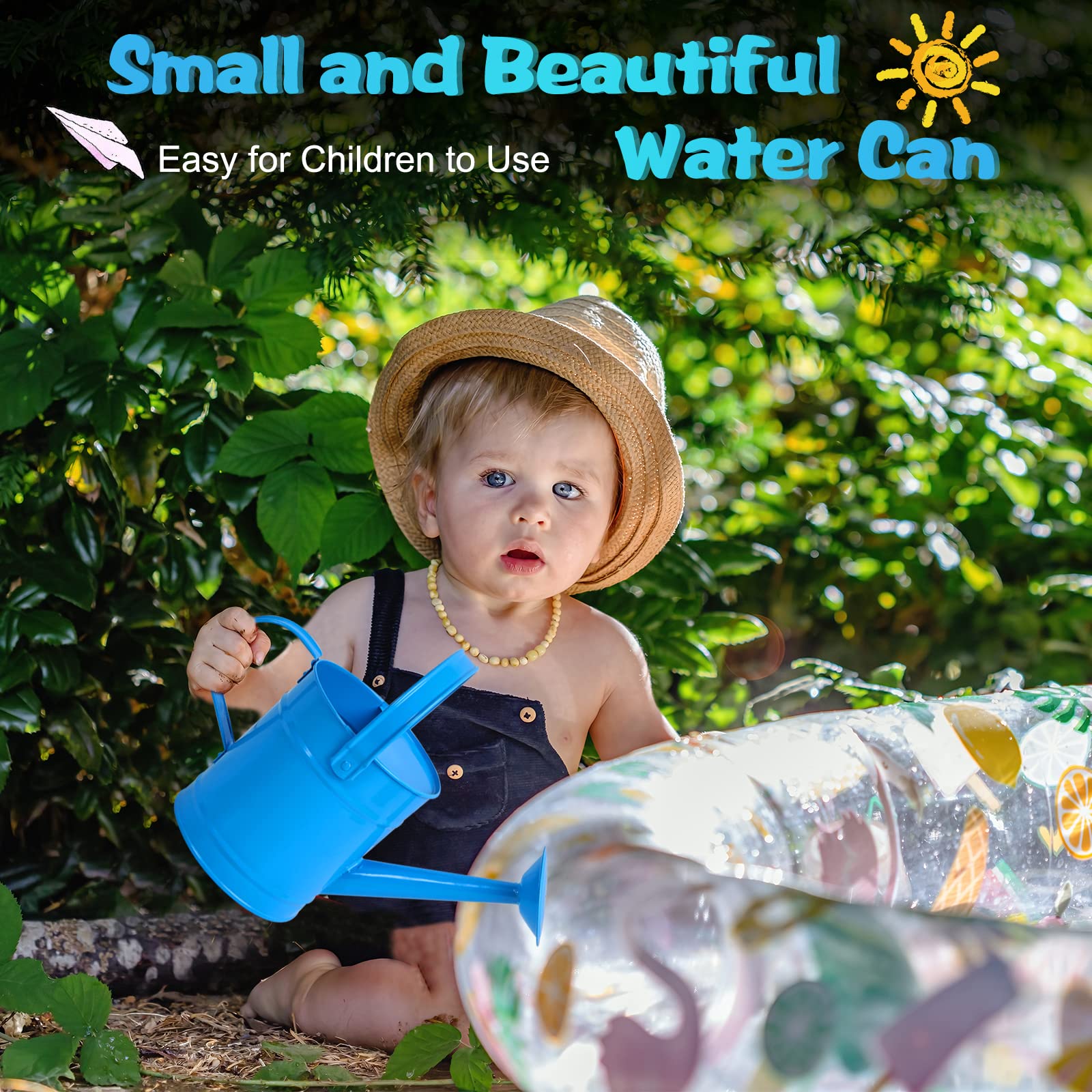 Finderomend Metal Watering Can 1.5L/51oz, Iron Art for Kids Watering Can, Watering Can for Outdoor Plants Home Office Small Portable Indoor Watering Equipment (Blue)