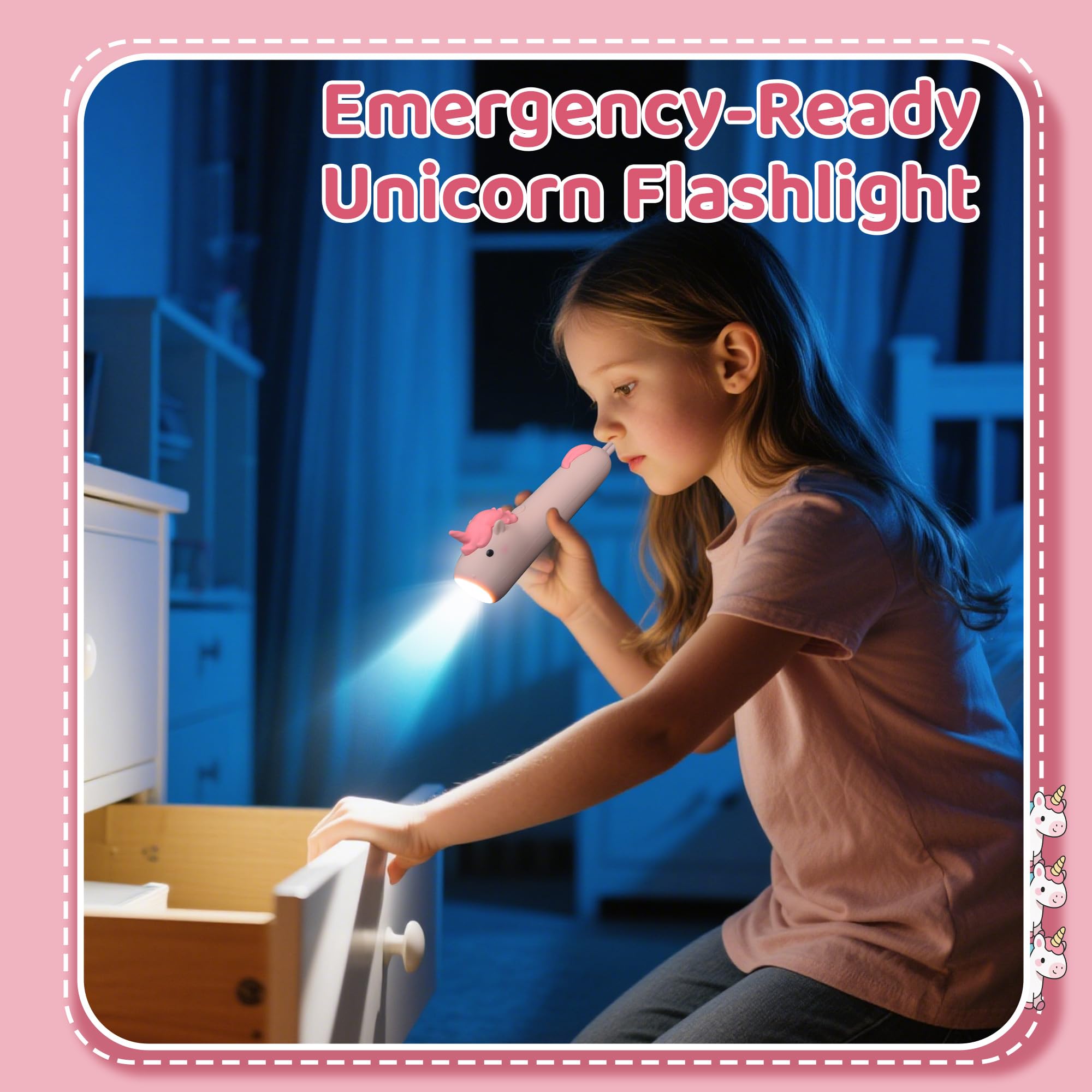 Ammonite Cute Unicorn Dimmable Silicone Flashlight, Portable Animal Flashlights with Hanging Strap, Compact Rechargeable Camping Light for Hiking Emergencies and Outdoor Use