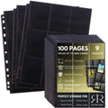 ROTHRATHER 100 Pack 1800 Black Pockets Trading Card Sleeve Pages - Baseball Card Sleeves for 3 Ring Binders - Standard Size Sheet Protectors for Trading, Sports, Game, and Photo Cards