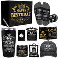 65th Birthday Gifts for Men - Unique Birthday Box with 20 Oz Tumbler, Baseball Cap, Socks, Bracelets, Happy 65th Birthday Decorations for Husband, Dad, Grandpa, Friends, Boss