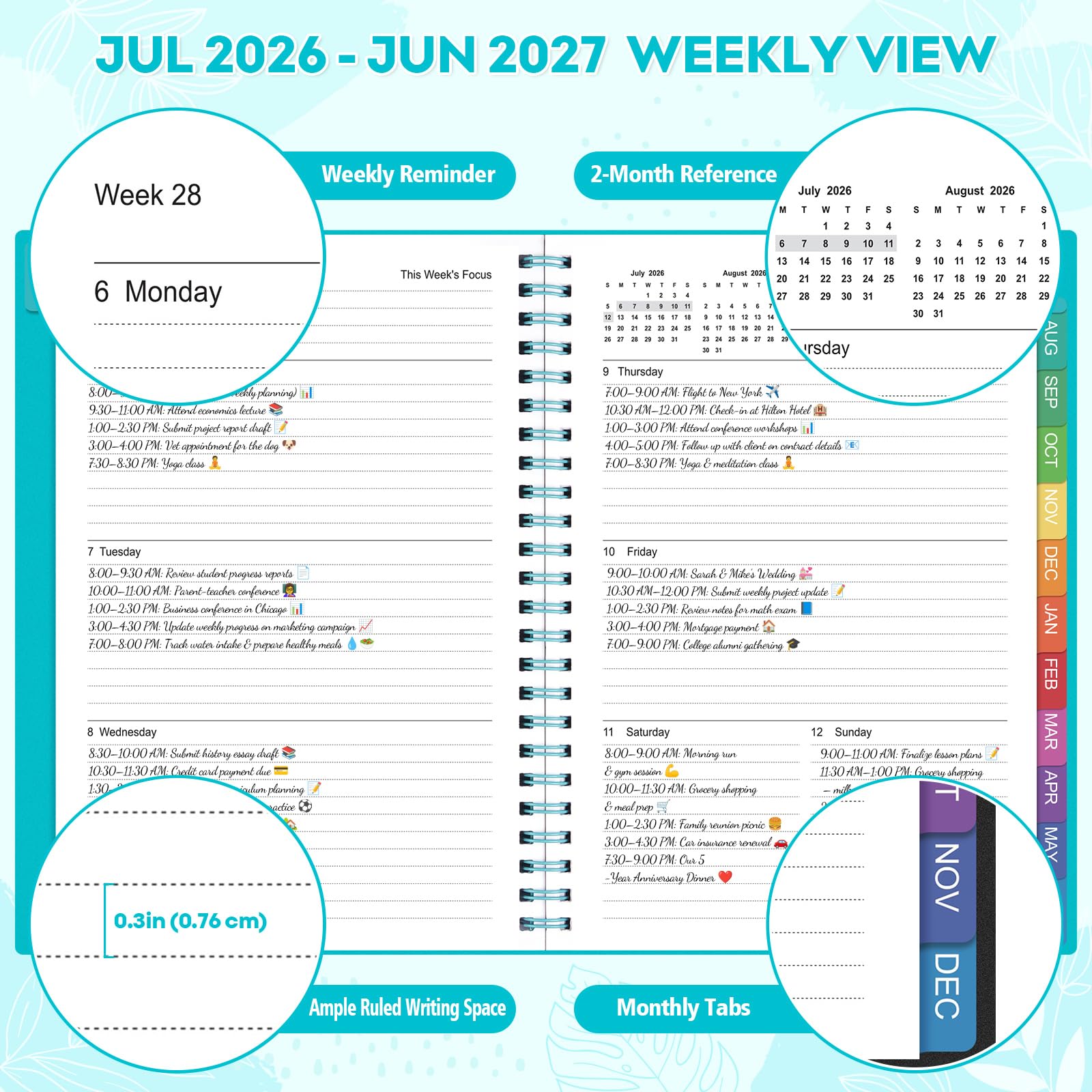 Planner 2026-2027 – Agenda 2026-2027: Planner Weekly and Monthly from July 2026 to June 2027, 8.5" x 11", 2026-2027 Calendar Planner with Monthly Tabs, Flexible Cover, Thick Paper, Inner Pocket for School Office Supplies(Green)