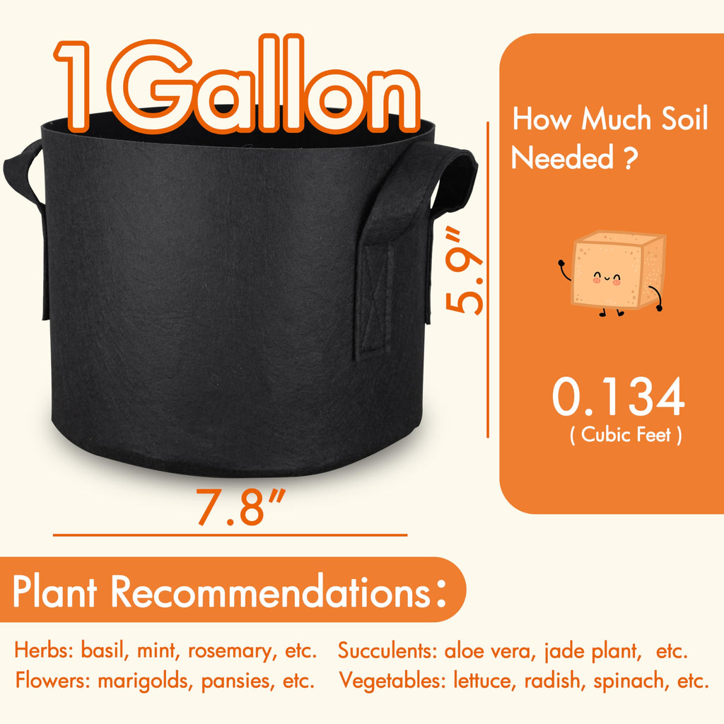 Gardzen 10-Pack 1 Gallon Grow Bags, 300G Thickened Aeration Fabric Pots with Handles, Heavy Duty Cloth Pots for Plants