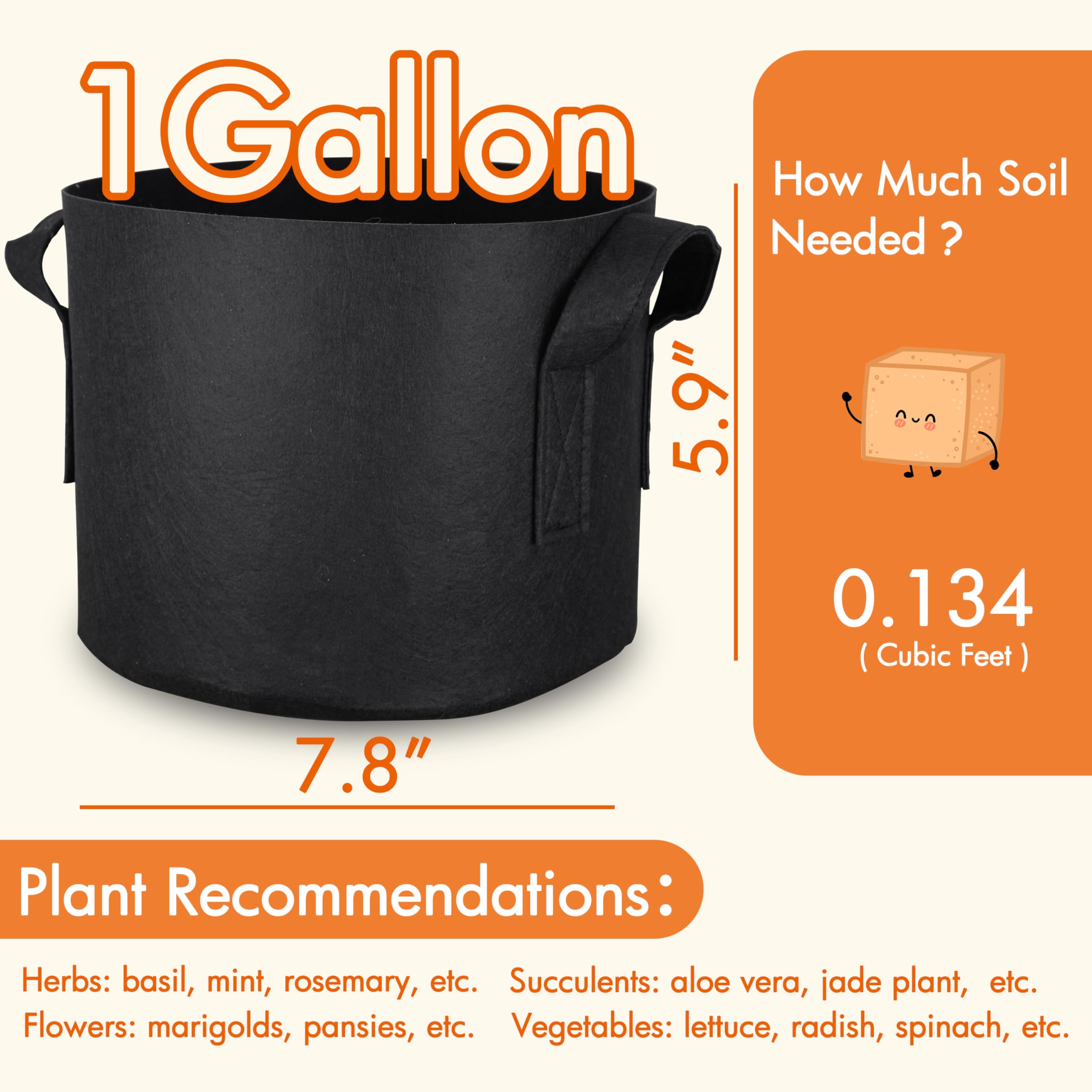 Gardzen 10-Pack 1 Gallon Grow Bags, 300G Thickened Aeration Fabric Pots with Handles, Heavy Duty Cloth Pots for Plants