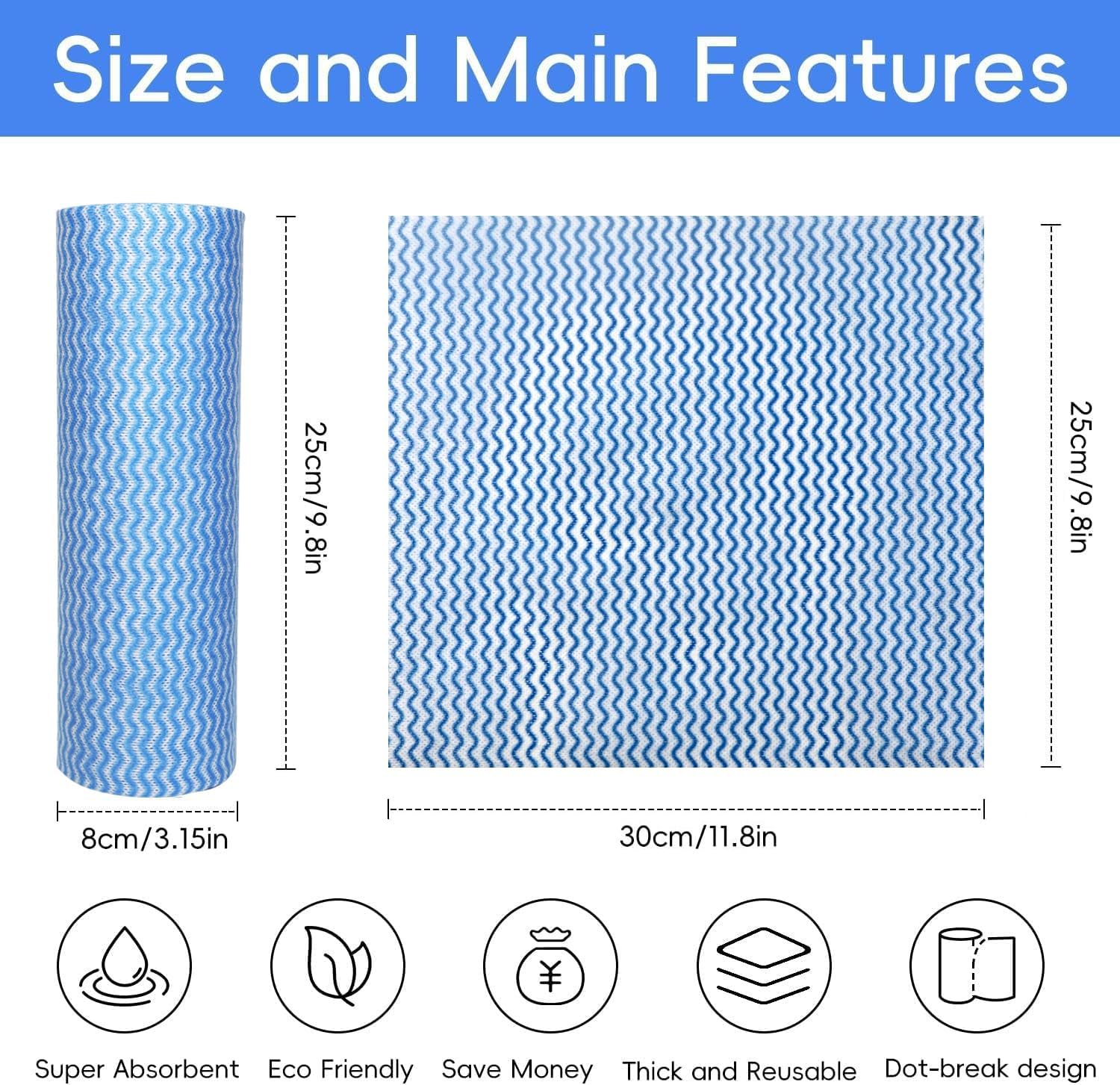 JEBBLAS Disposable Cleaning Towels Reusable Paper Rolls Dish Cloths Handy Cleaning Cloth J Cloth Quick-Dry 50 Count/Roll Total 3 Roll Blue