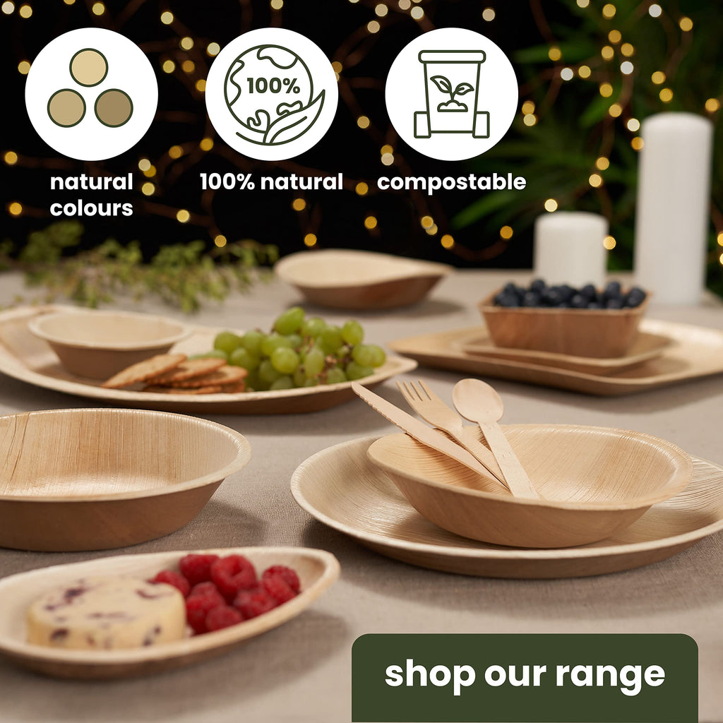 HAAGO 80-Pack 9" Square Palm Leaf Disposable Plates & Cutlery Set for 20 Guests – Compostable Alternative to Paper, Disposable Plastic & Bamboo Plates