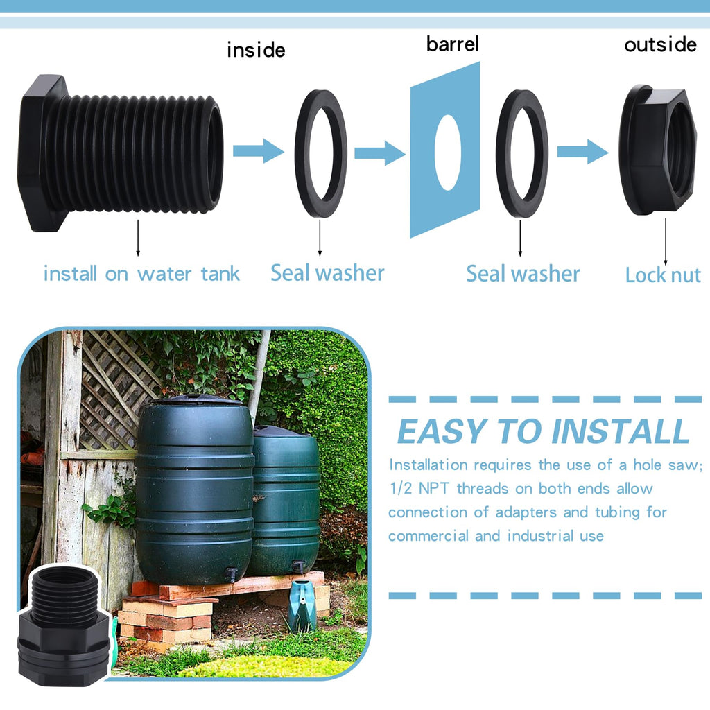 PVC Bulkhead Fitting Double Threaded Bulkhead Water Tank Connector for Rain Barrels