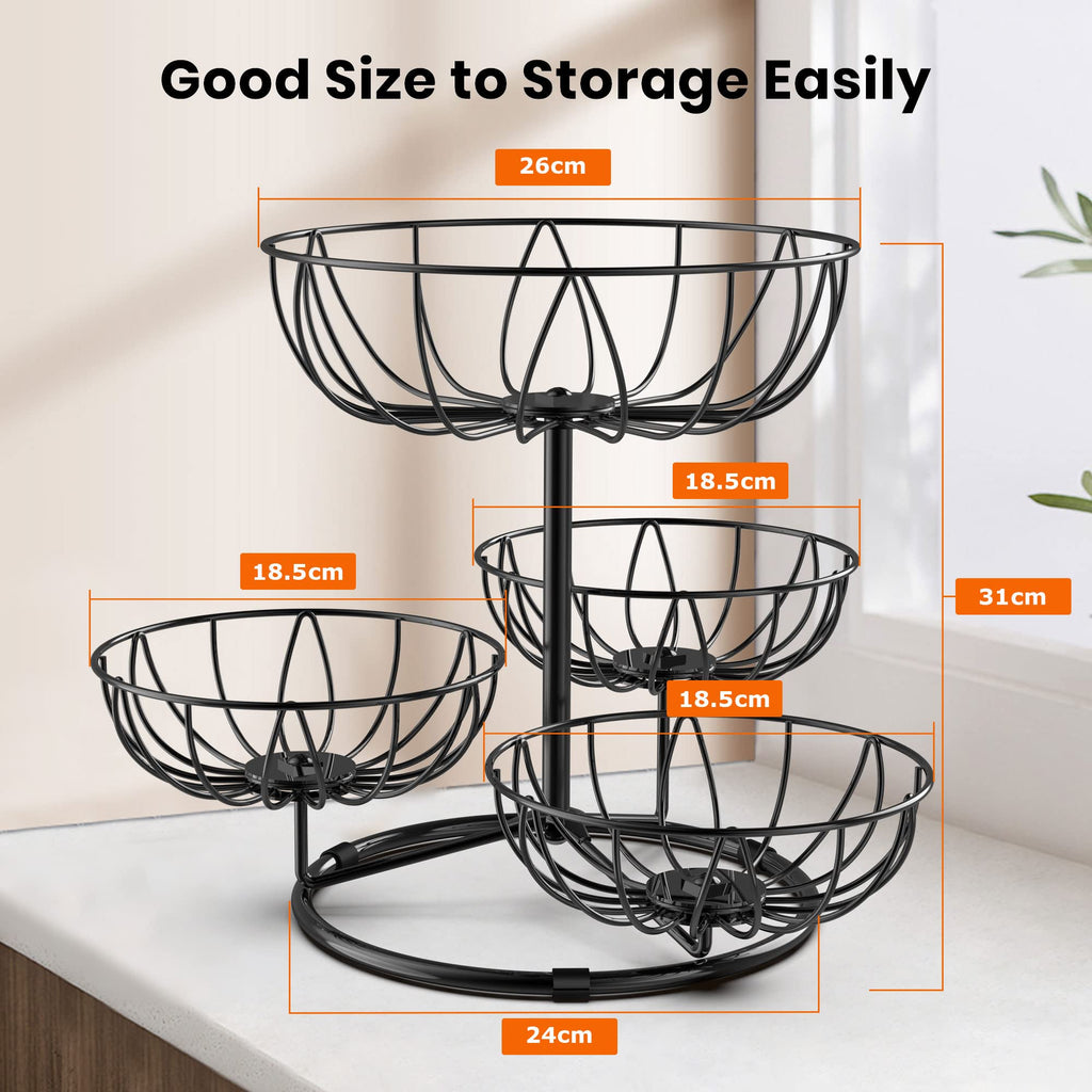Honeystar 4 Tier Fruit Basket Bowl Fruit Stand Countertop Fruit Bowls for Counter Vegetable Basket Kitchen Organizer and Storage (Black)