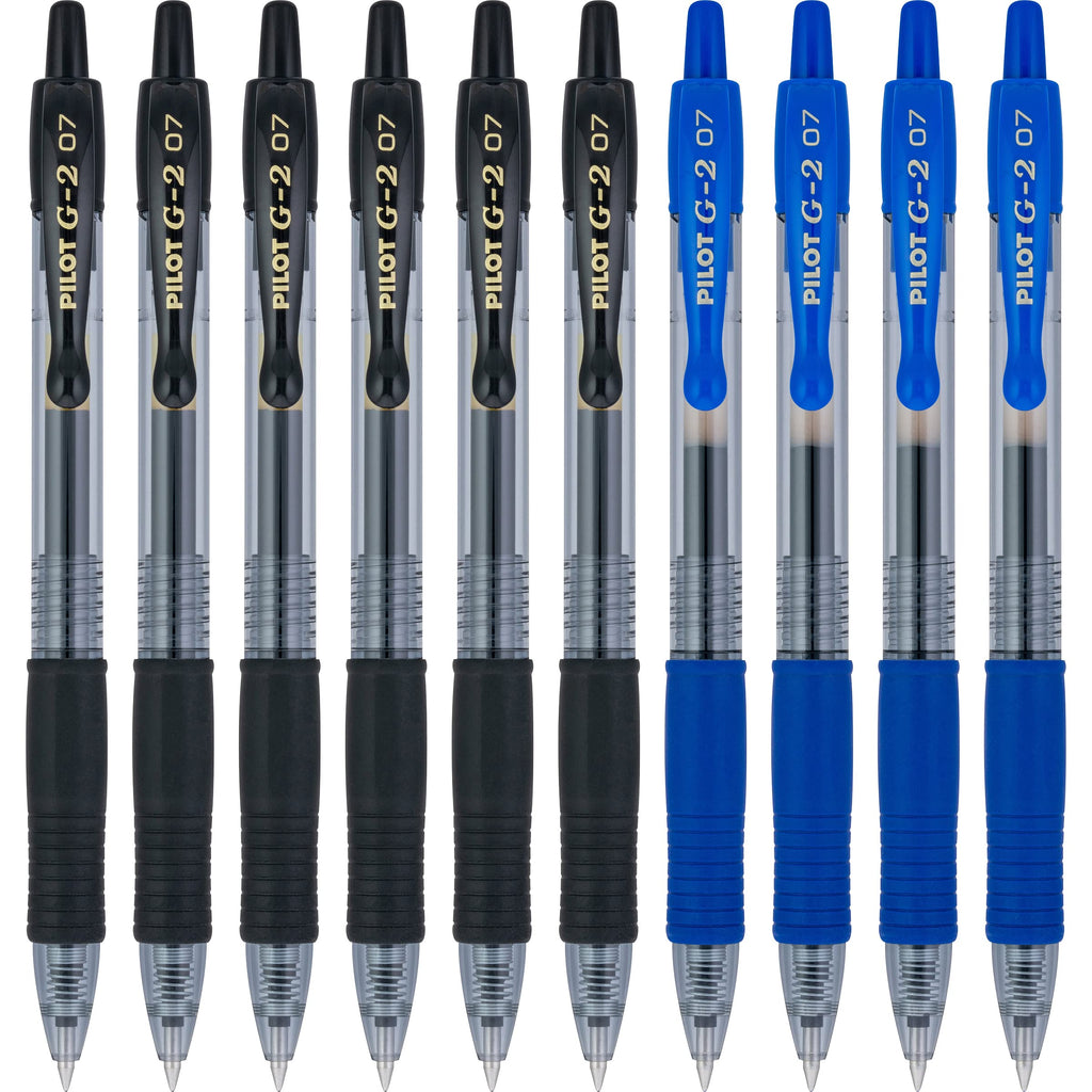 PILOT G2 Premium Refillable & Retractable Rolling Ball Gel Pens, 0.7mm Fine Point, 6 Black and 4 Blue Pens (Pack of 1, 10 Count Total)
