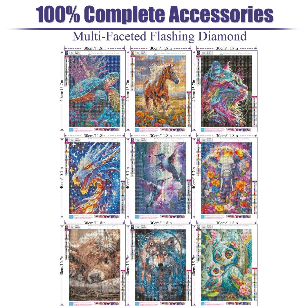 9 Pack Diamond Painting Kits,Cow Hummingbird 5D Diamond Art Kits for Adults Wolf Cat Full Drill Diamond Paintings Kit for Adults Beginners, DIY Animal Diamond Painting Packs Gem Art Home Wall Decor 11.8x15.7in