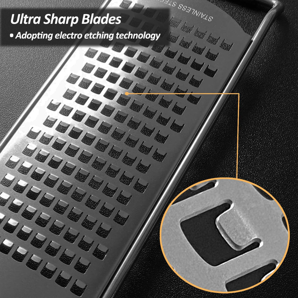 Professional Zester Grater Set,4-Pcs Cheese Grater, Fine/Coarse/Extra Coarse/Slider Attatchement, Kitchen Grater with Razor-Sharp Stainless Steel Blade