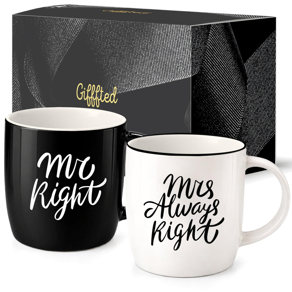 Triple Gifffted Mr Right Mrs Always Right Coffee Mugs Gifts Ideas for Couples, Wedding Anniversary, Engagement, Christmas, His & Hers, Bride and Groom, Parents, Newlyweds Bridal Shower, Ceramic 380ml
