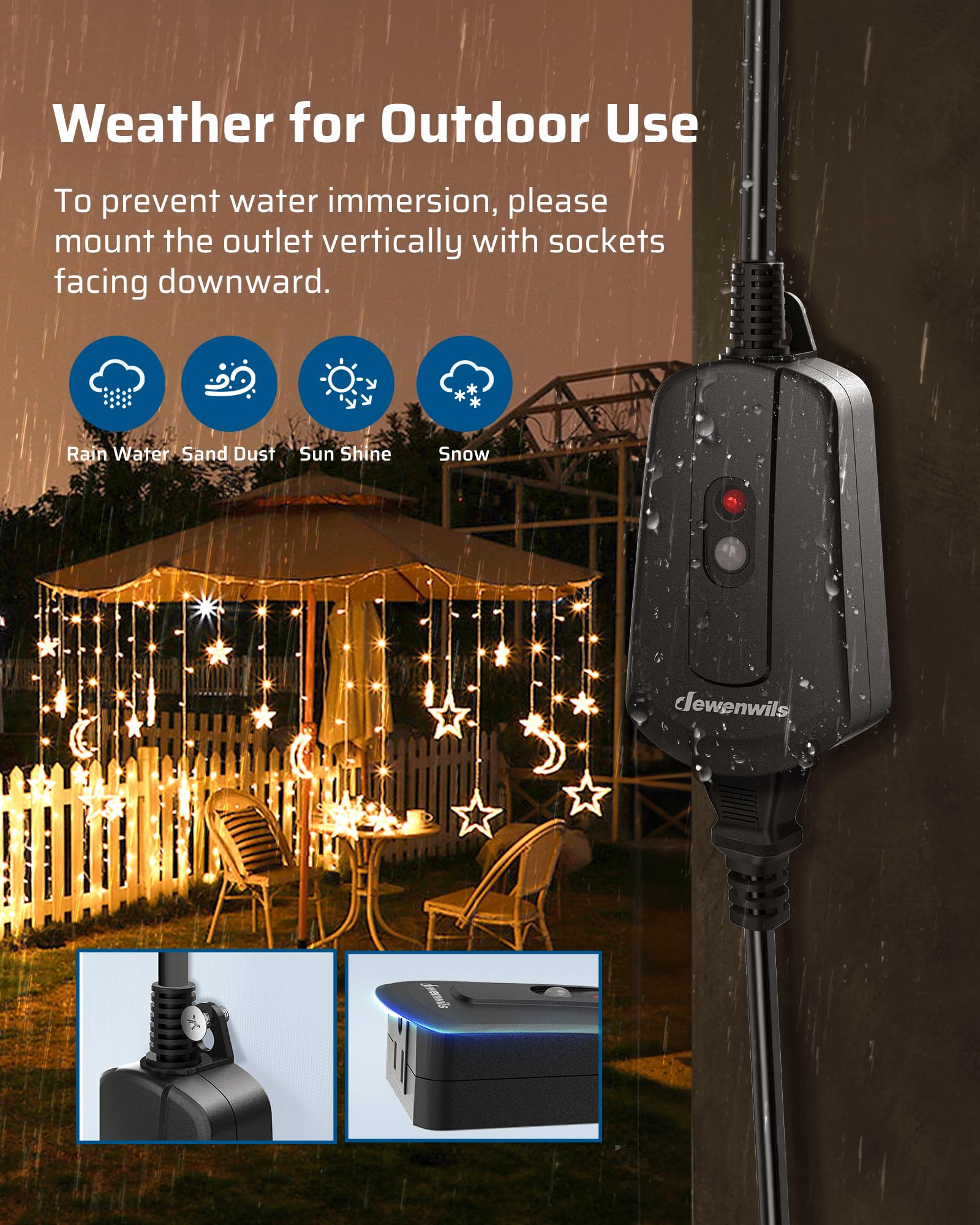 DEWENWILS Outdoor Wireless Remote Control Outlet, 15 amp Heavy Duty Weatherproof Remote Controlled Light Switch for Christmas Lights String Lights, 100 Feet Range, UL Listed