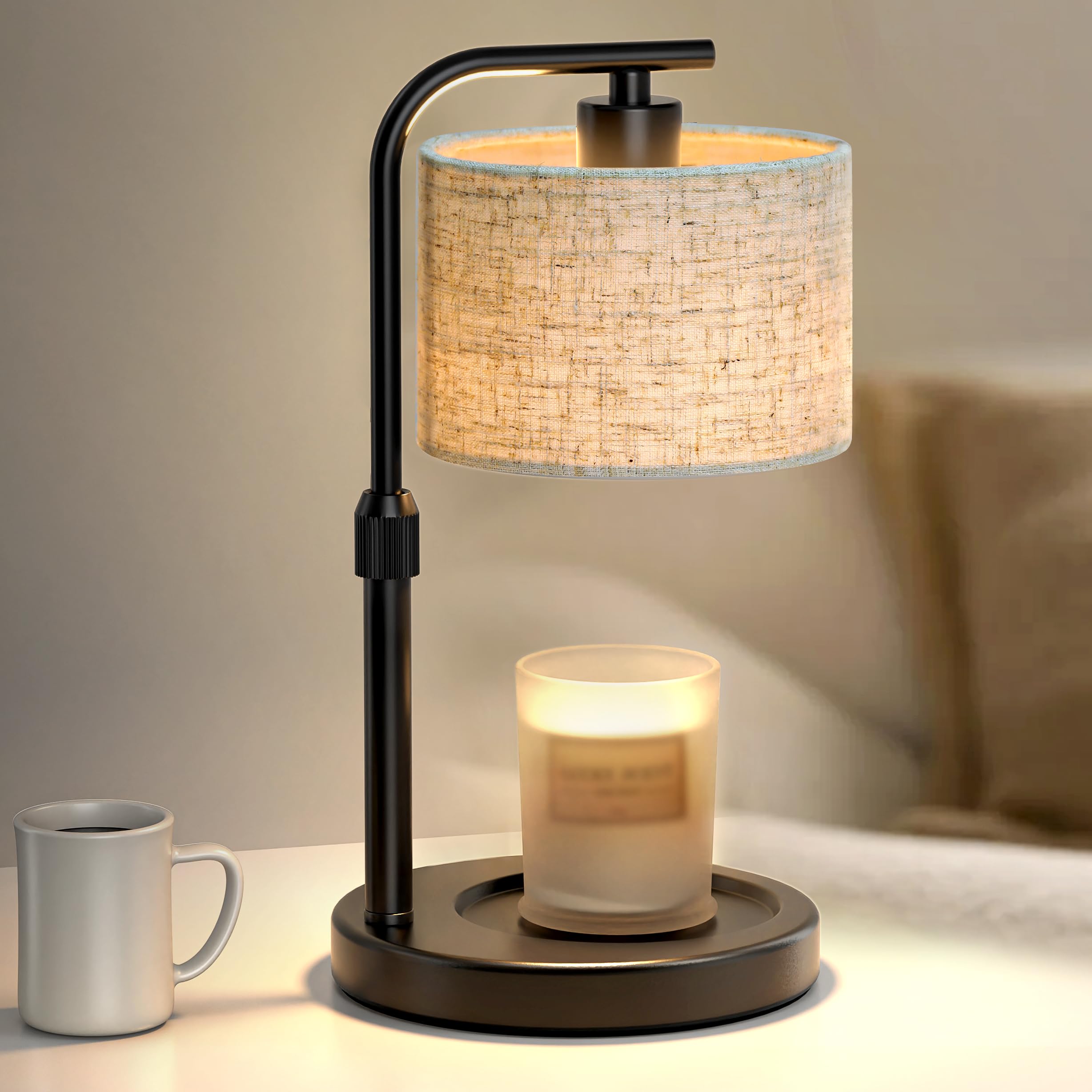 Spclsim Black Candle Warmer Lamp with Timer Dimmer, Adjustable Height Electric Candle Warmer Wax Heater with 2 Bulbs, Birthday Gifts for Mom Women Her, House Warming Gifts New Home