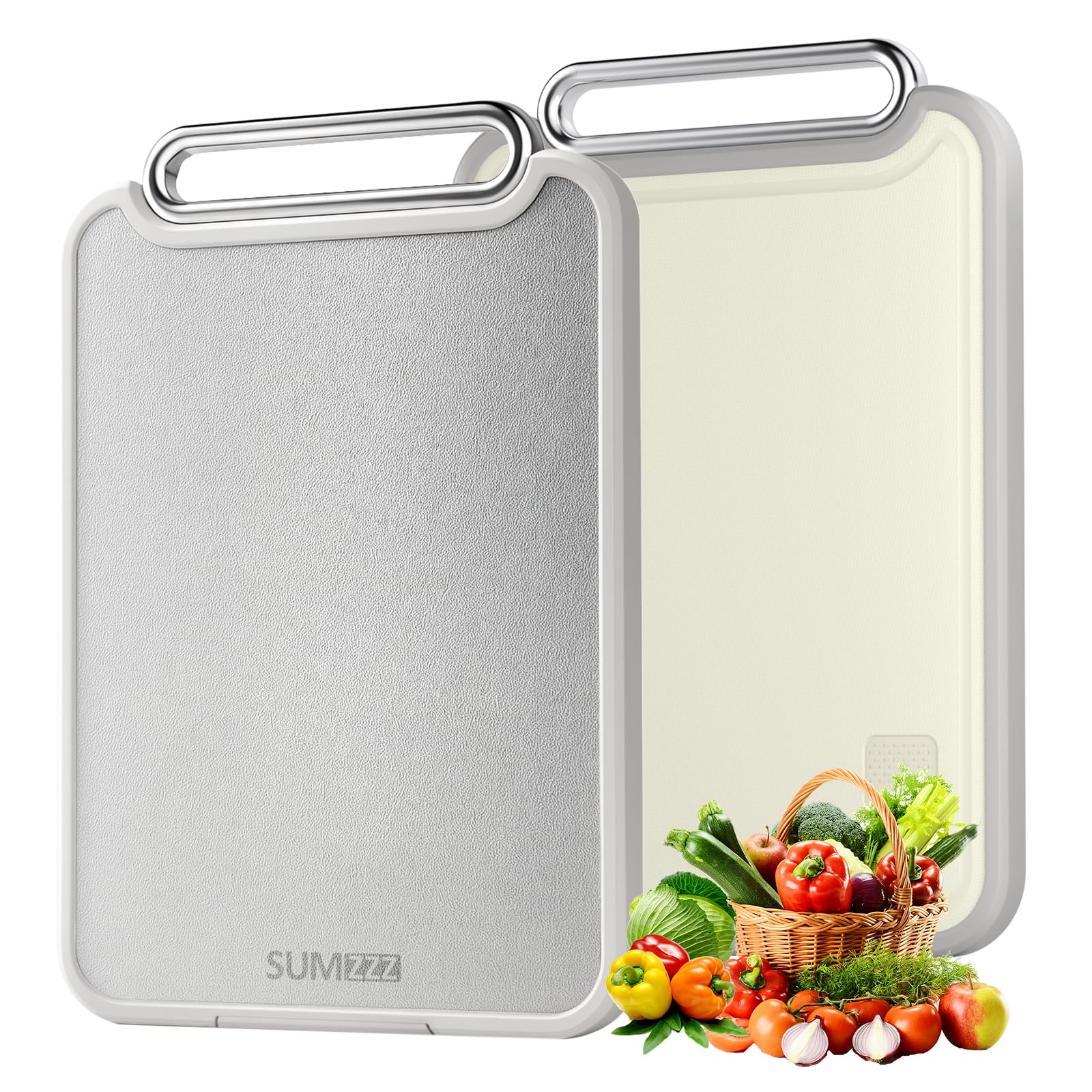 Sumzzz Stainless Steel Cutting Board for Kitchen, 2-in-1 Double-Sided Chopping Board, Dishwasher Safe, Food Grade Stainless Steel/PP, Easy to Clean, Large Size, Non-Slip, 16”×11”