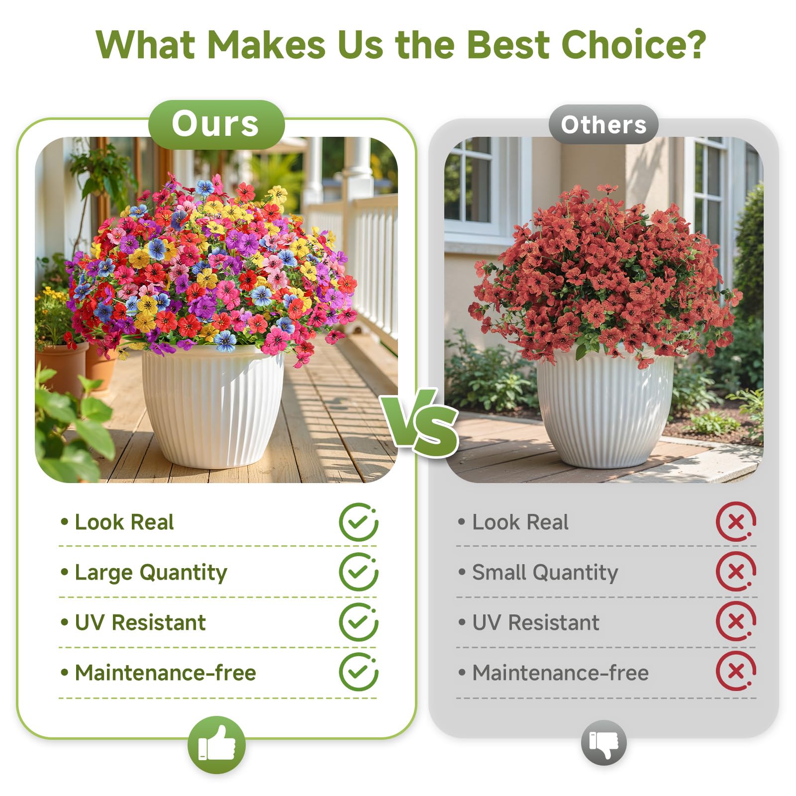 Alupssuc 24 Bundles Artificial Flowers for Outdoors Decoration, UV Resistant Silk Faux Floral Spring Fake Plastic Plants Greenery for Outside Indoor Home Garden Porch Window Box Decor, Mix 6 Colors