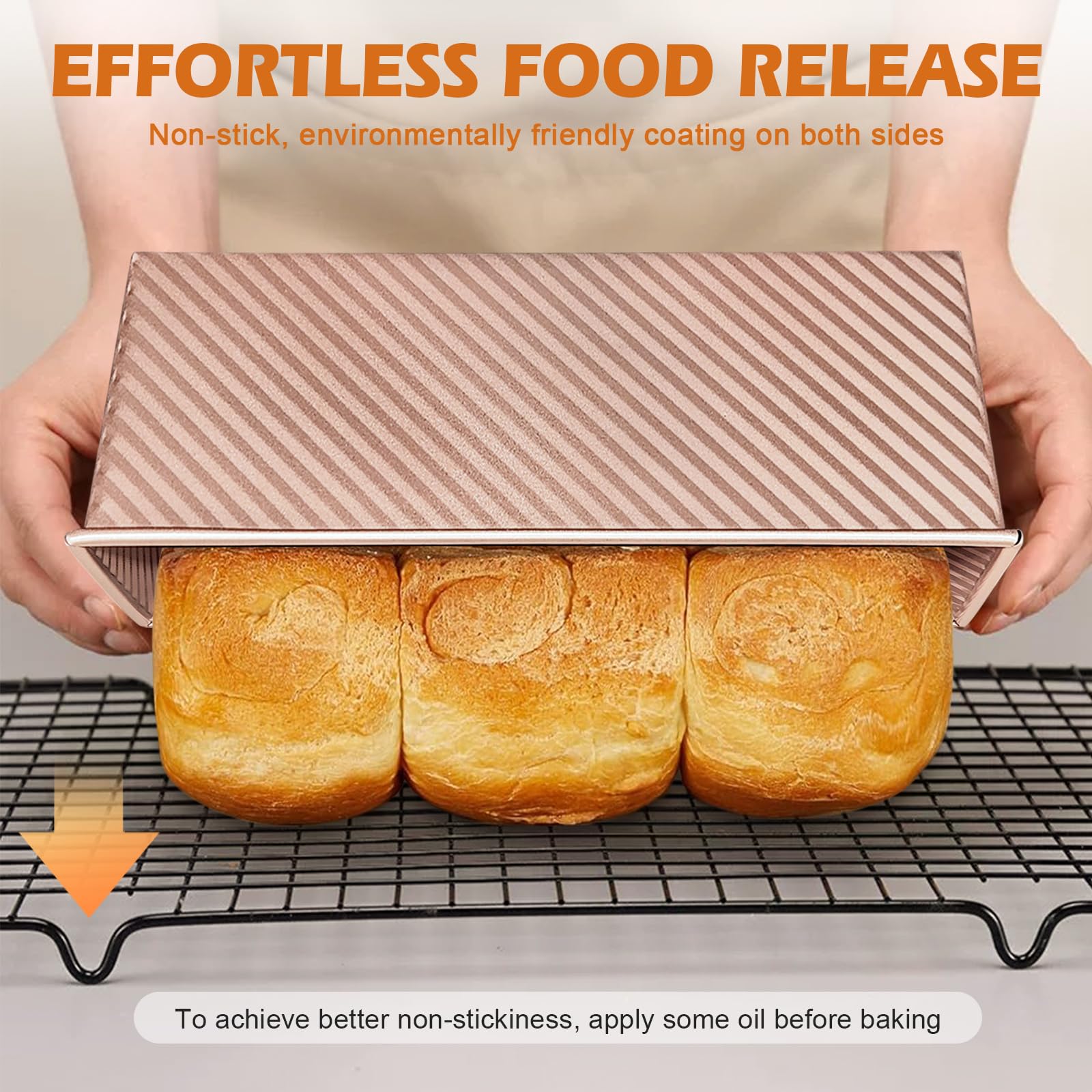 2Pack Pullman Loaf Pans with Lids – 2.2 LB & 1 LB Dough Capacity, Non-Stick Carbon Steel Bread Pans for Homemade Sandwich and Sourdough Bread, Corrugated Toast Mold