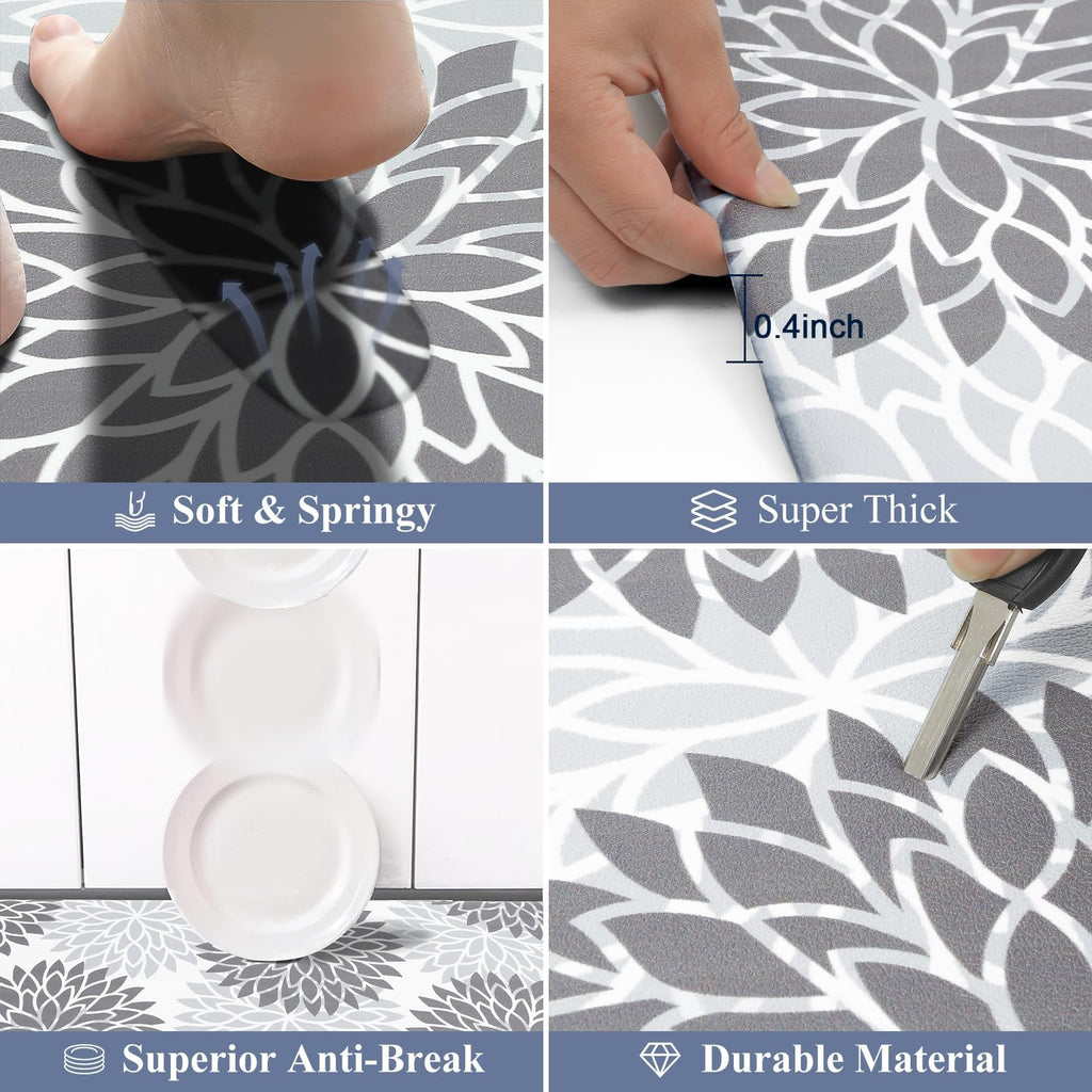 HEBE Anti Fatigue Kitchen Rug Sets 2 Piece Non Skid Kitchen Floor Mats 17"x48"+17"x28" Cushioned Comfort Standing Mat Waterproof Kitchen Runner Mats