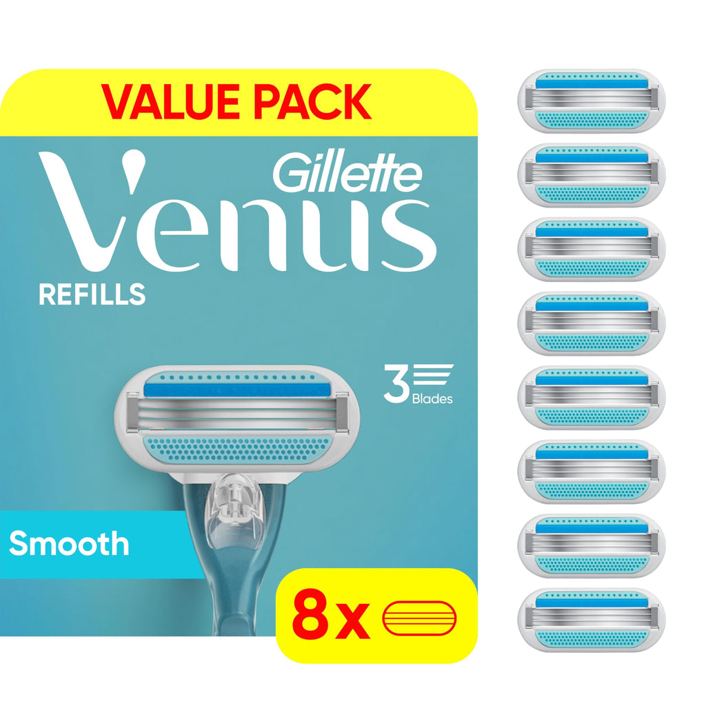 Venus Smooth Women’s Razor Blades, 3-Bladed Razor Refills, 1 Pack (Count of 8)