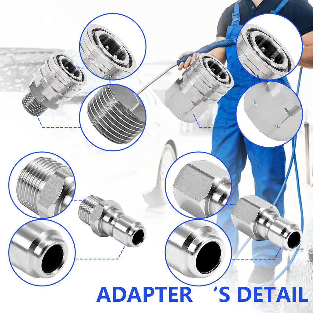 RIDGE WASHER Quick Connect 3/8 Inch Pressure Washer Adapter Set, Stainless Steel Fittings, Female and Male NPT Thread, 4 Pcs