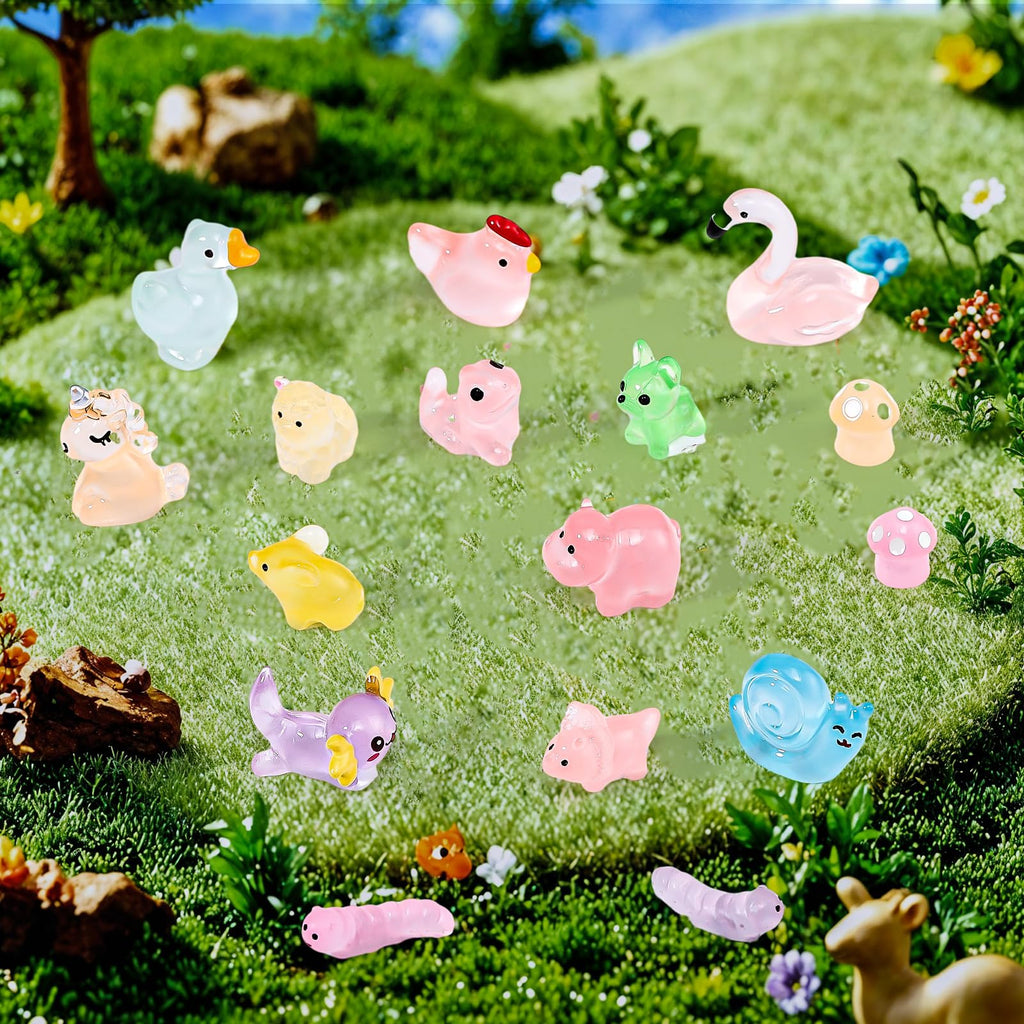 160PCS Luminous Mini Resin Animals Tiny Resin Animals Fairy Garden Accessories Glow in The Dark Mini Figurines for Micro Landscape Aquarium Dollhouse Home Decor