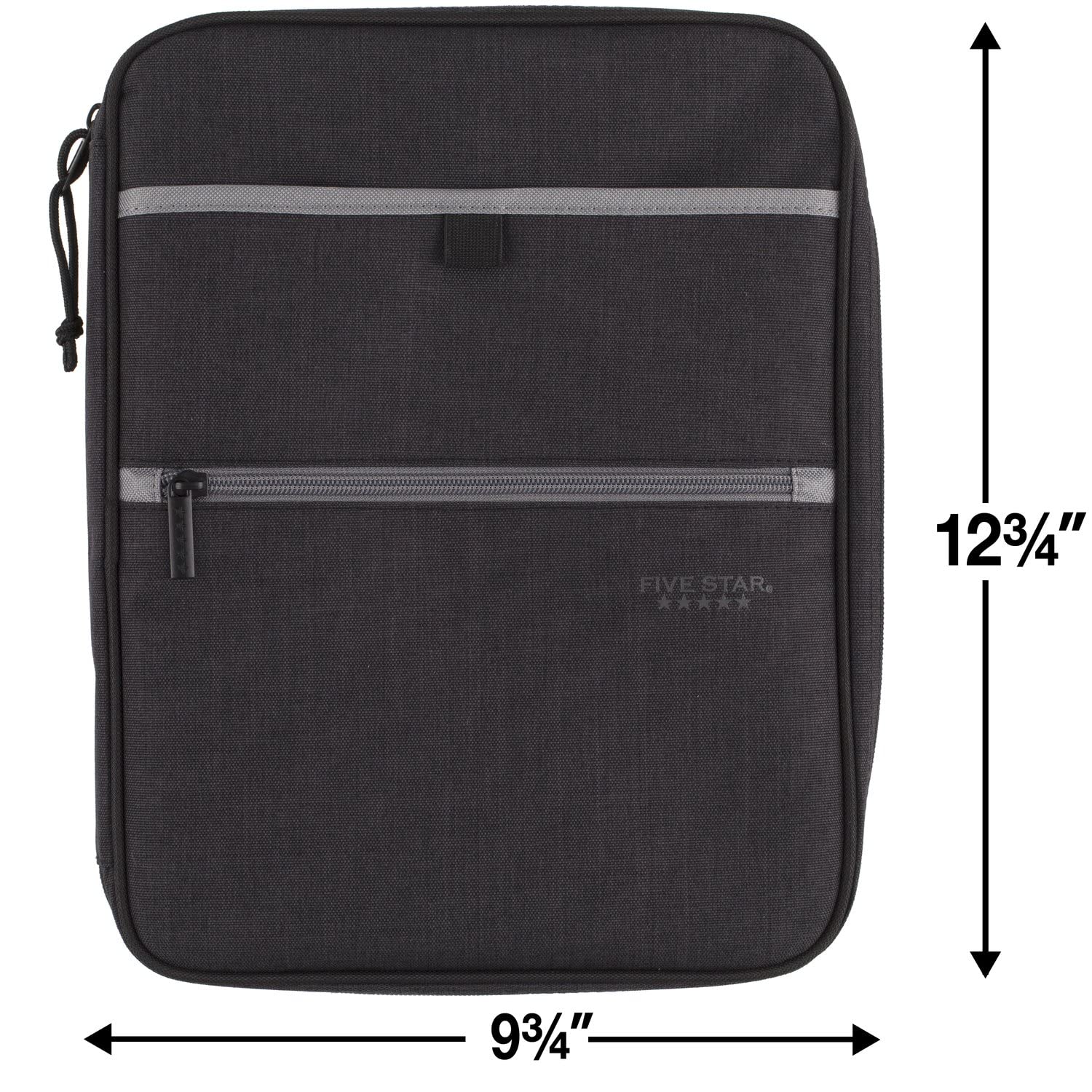 Five Star Zipper Binder, 1 Inch 3-Ring Binder with Round Rings, Carry-All with Pockets and 4-Tab Dividers, 375 Sheet Capacity, Black/Gray (29092IT8)