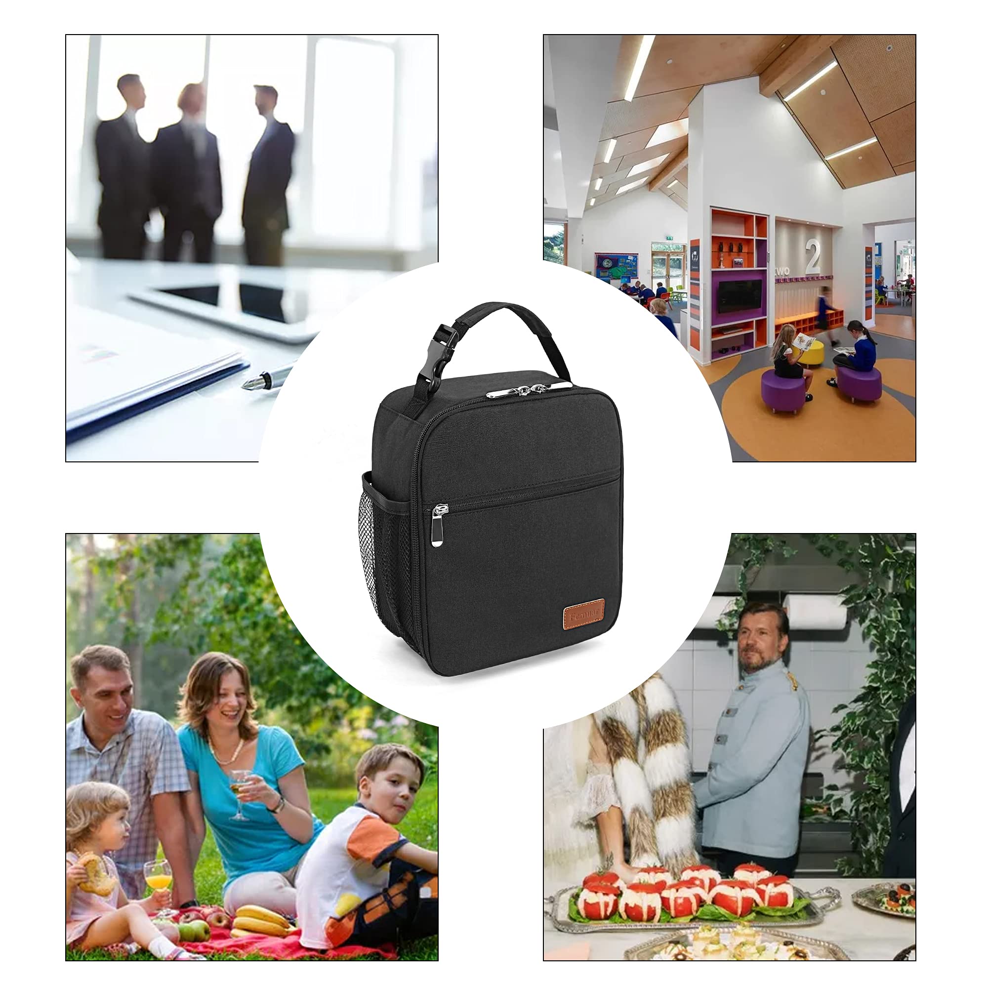 Lunch Box for Men Women Adults Small Lunch Bag for Office Work Picnic - Reusable Portable Lunchbox, Black