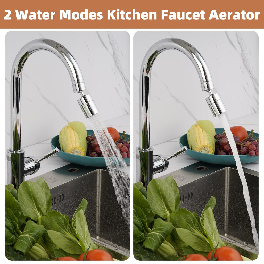 Hibbent NSF/ANSI/CAN 61 Certified Faucet Aerator, CUPC Certification 360 Degree Kitchen Sink Faucet Aerator, Dual-Function Swivel Big Angle Kitchen Faucet Attachment, Faucet Replacement Part, Chrome