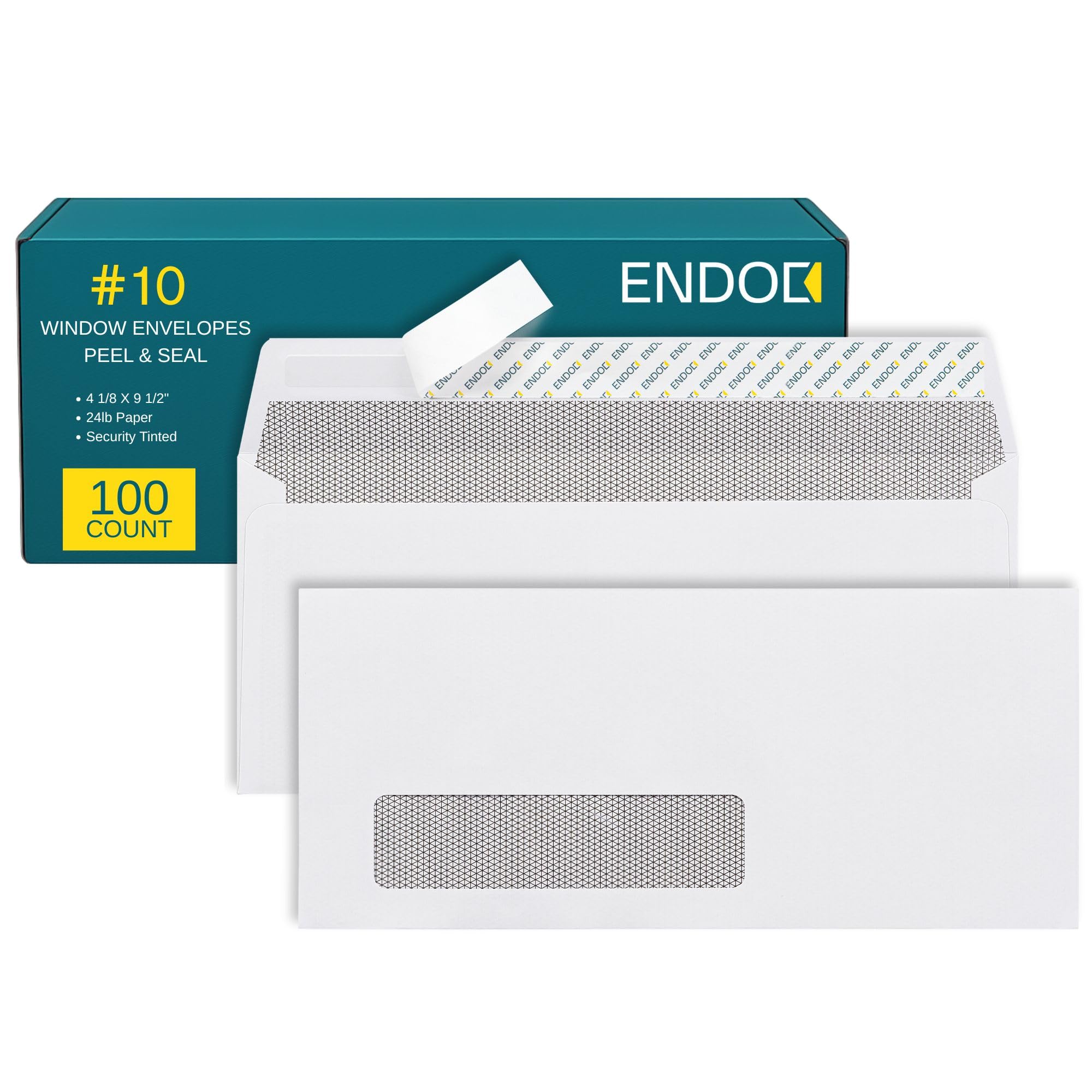 #10 Window Envelopes Self Seal - 100/pack Peel & Seal Closure, Security Tinted Envelopes for Quickbooks Invoices & Business Statements - Letter Size 4-1/8 x 9-1/2 inch 24lb Paper