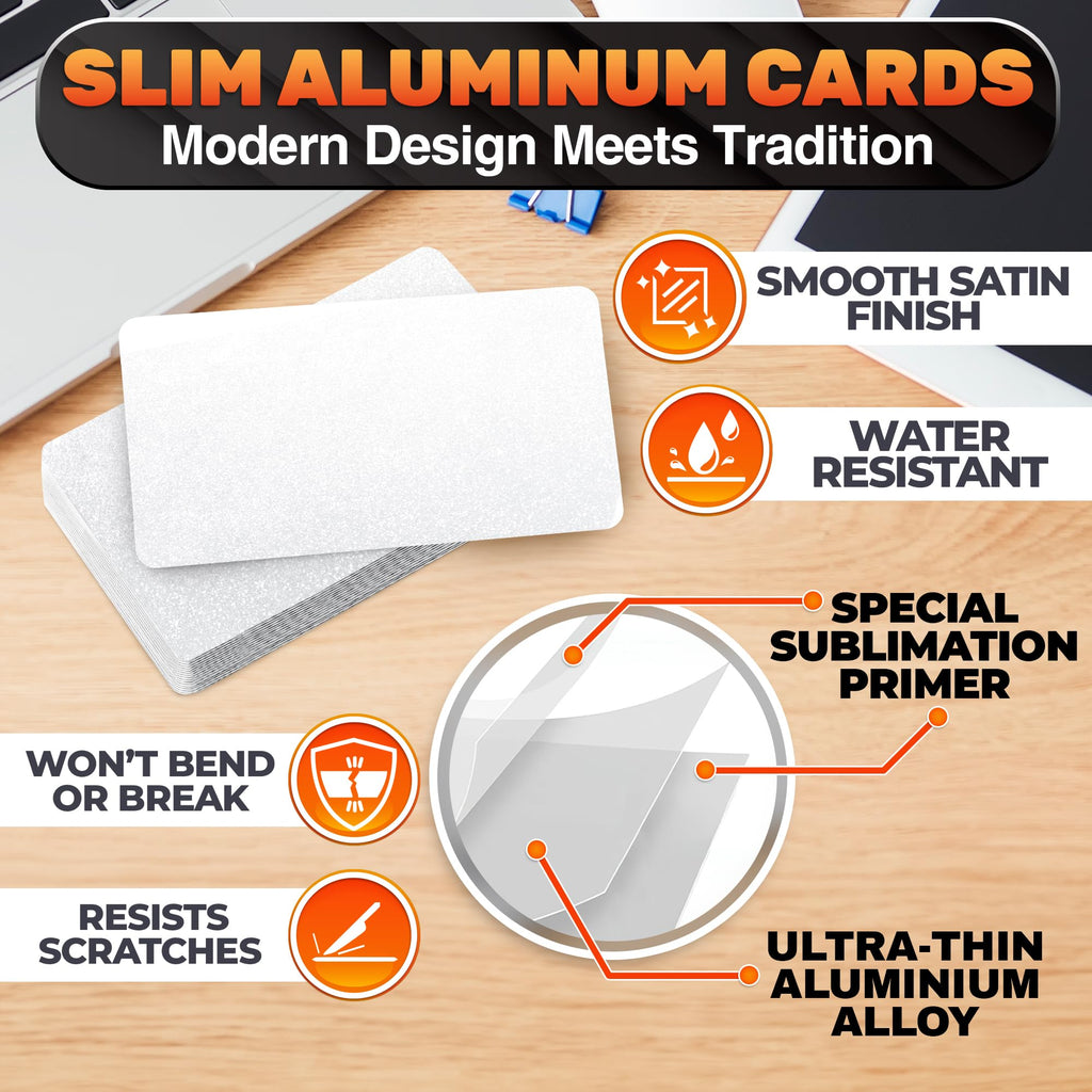 100 Pcs Sublimation Business Card Blanks – Double-Sided Sublimation Blanks for Printing of Logos, Nameplates, and Custom Gifts – Quality Ultra-Thin Aluminum Alloy Cards in Pearl Color