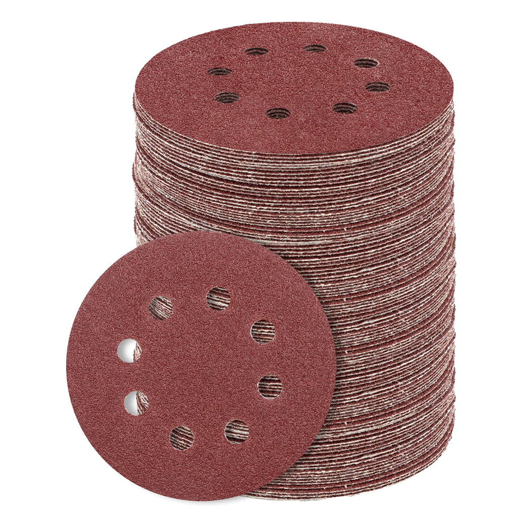 Sanding Discs Set, SIJDIEE 100Pcs 5 Inch 8 Holes 40 Grit Hook and Loop Sandpaper Round Sanding Sheet for Random Orbital Sander and Wood Furniture Finishing, Metal Grinding