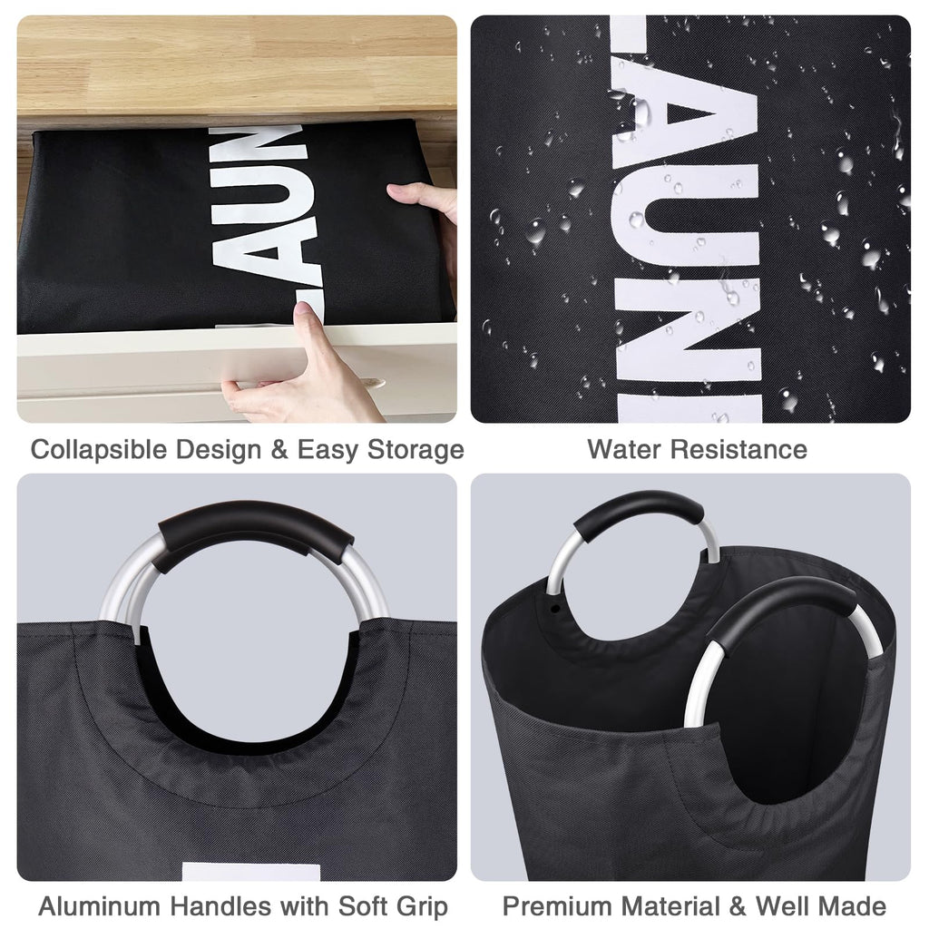 SweetMemo Large Laundry Hamper Collapsible 95L，Tall Laundry Basket with Handles, Freestanding Clothes Hamper Bag – Dirty Fabric Laundry Bin for College Dorm Laundry Room, Sturdy, Lightweight – (Black)