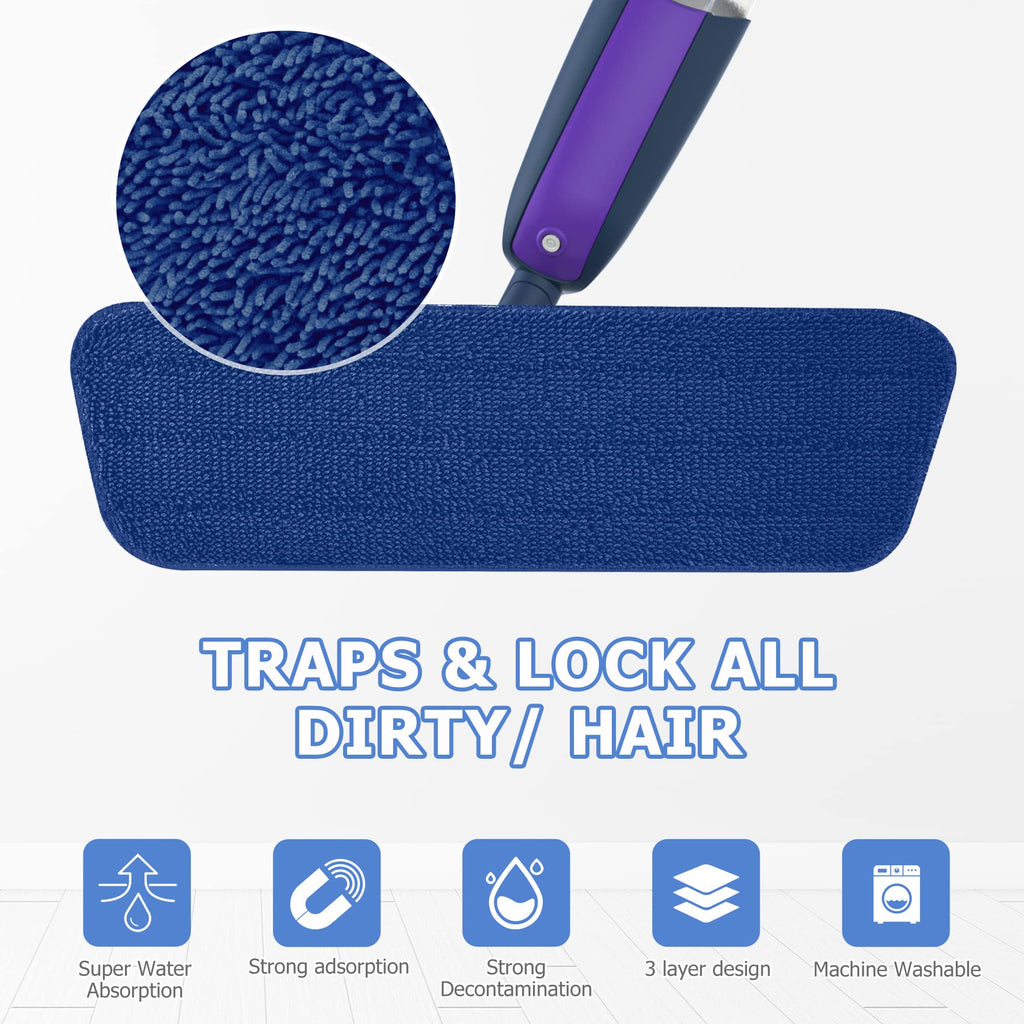 Spray Wet Dry Mops for Floor Cleaning - MEXERRIS Microfiber Hardwood Floor Mop with Spray Dust Dry Flat Mops with 2 Refillable Bottle 4 Pads for Hardwood Laminate Wood Ceramic Vinyl Marble Tile