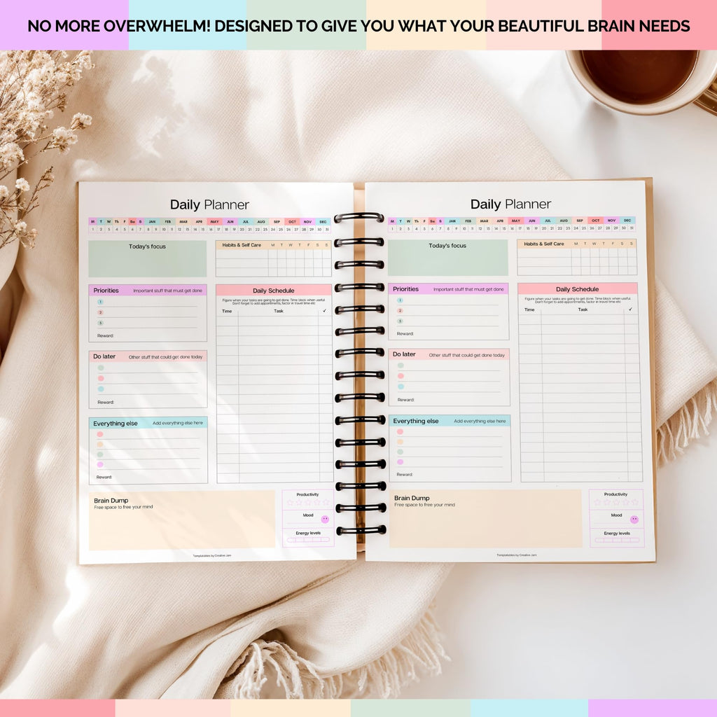 ADHD Daily Planner for Neurodivergent Adults - Productivity Daily Planner & Task Management to Stay Organized and Focused - A5 Pastel Rainbow