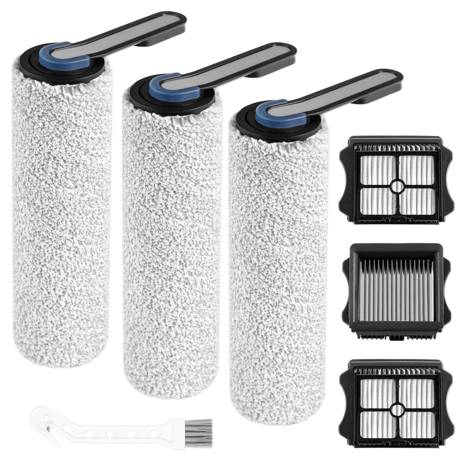 Klypticfit Roller Brush Replacement and HEPA Filter Kit Compatible with Tineco Floor ONE S5,Floor One S5 Pro Cordless Wet Dry Vacuum Replacement Parts,3 Roller Brush,3 Filters,1 Cleaner Brush