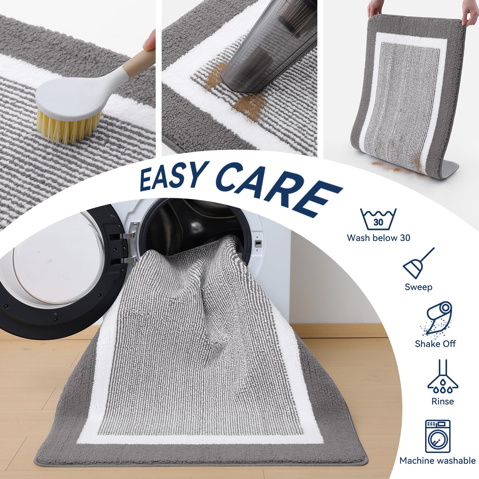 Kitinjoy Indoor Door Mat, Non-Slip Absorbent Mud Trapper Front Door Mats,Washable Durable Door Mats Indoor, Low-Profile Entryway Mat Entrance Mat Indoor, 30"x20",Grey