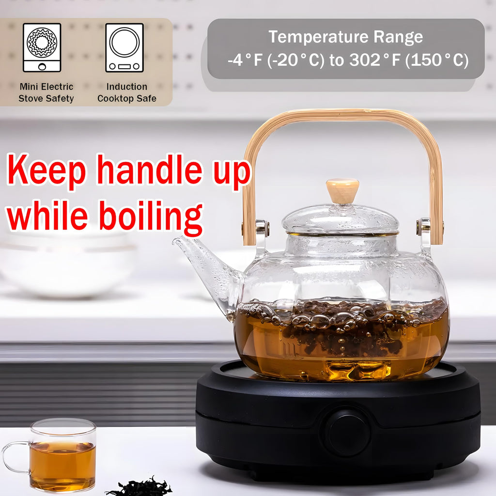 Cuisiland Elegant 1000ml Borosilicate Glass Teapot with Removable Glass Filter and Bamboo Handle (GTP1000C)
