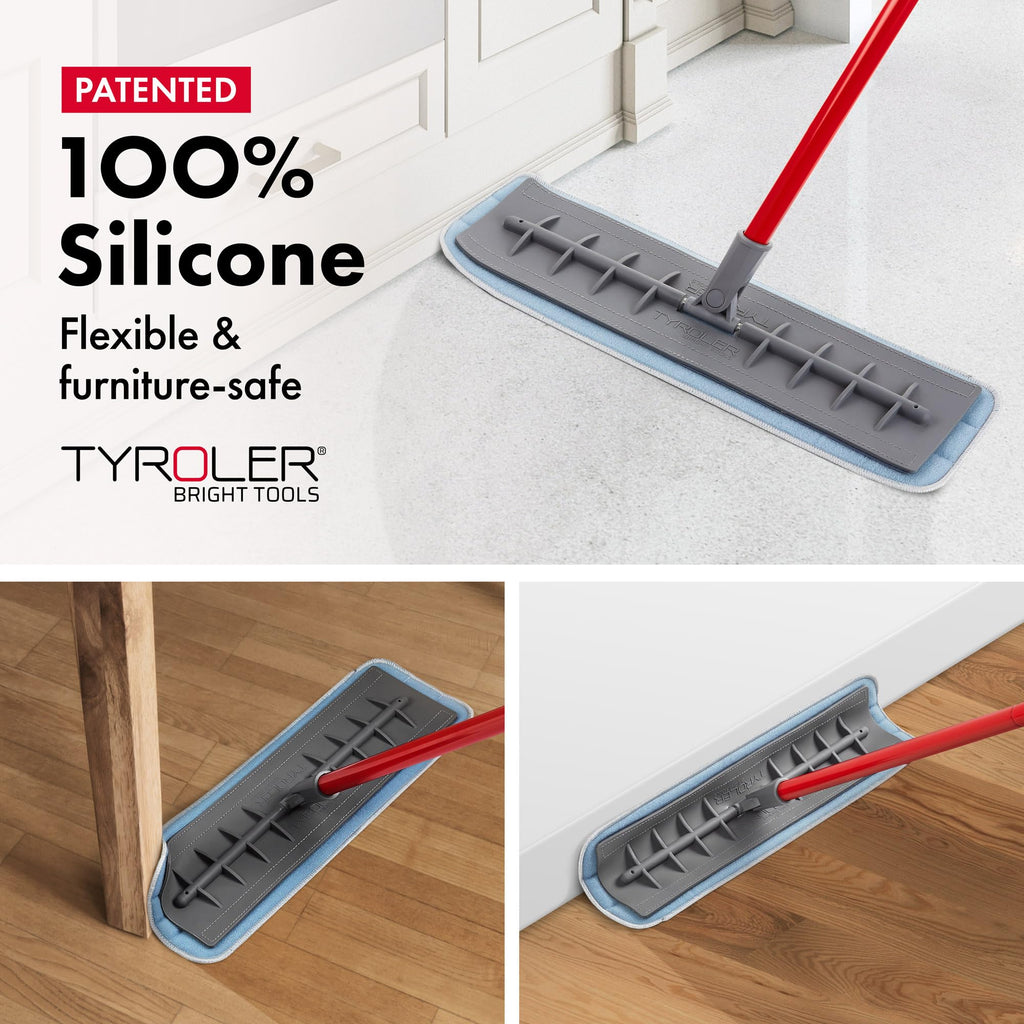 Tyroler Microfiber Floor Mop - Perfect for Hardwood, Laminate, Parquet & Tile 100% Flexible Silicone Won't Scratch | 2 Free Microfiber Pads | Aluminum Anti-Rust Handle (Mop)