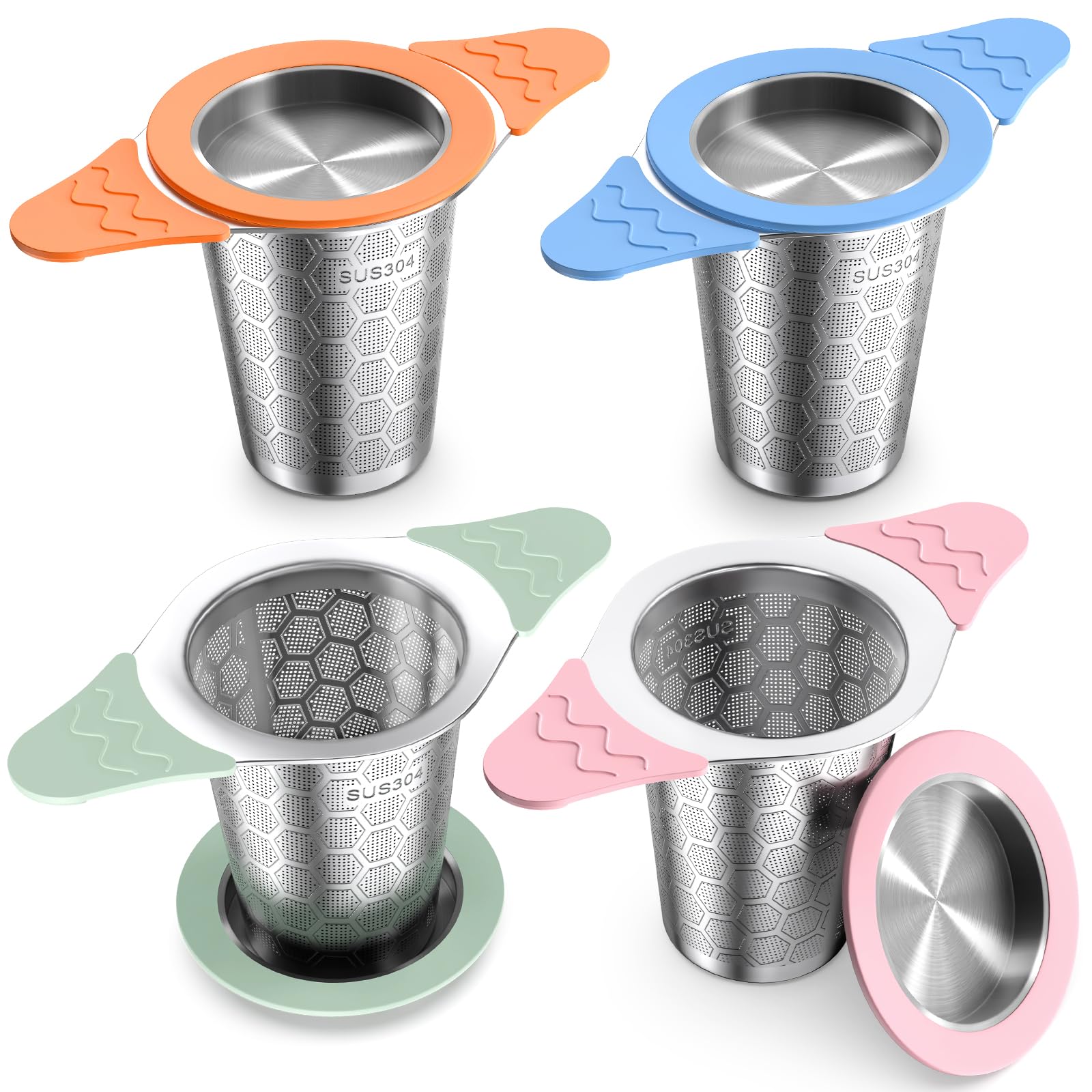CTIANWXY Tea Infuser for Loose Leaf Tea,18/8 Stainless Steel Tea Infuser with Heat Proof Silicone Handles,Extra Fine Mesh Tea Strainers Filter Fine Tea Leaves Effectively,Fits TeaPots/Mugs-4Pack