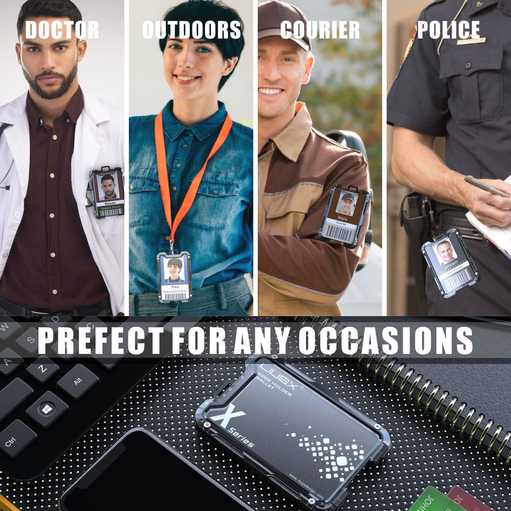LIUGX Carbon Fiber Badge Holder, ID Card Holder with Metal Clip - Heavy Duty Portable Wallet (Holds 1 to 4 Cards),for Office Police Worker Outdoor,Black