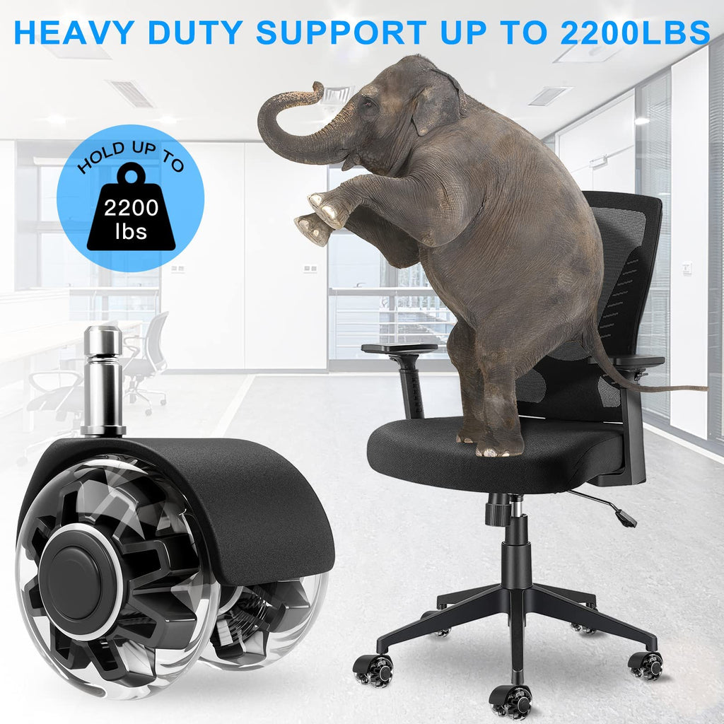 Office Chair Caster Wheels (Set of 5),Heavy-Duty Chair Wheels Support 2200lbs,Mute Rubber Chair Casters for Hardwood Floors and Carpet,2 Inch Universal Fit,casters for Hardwood Floors (Black)