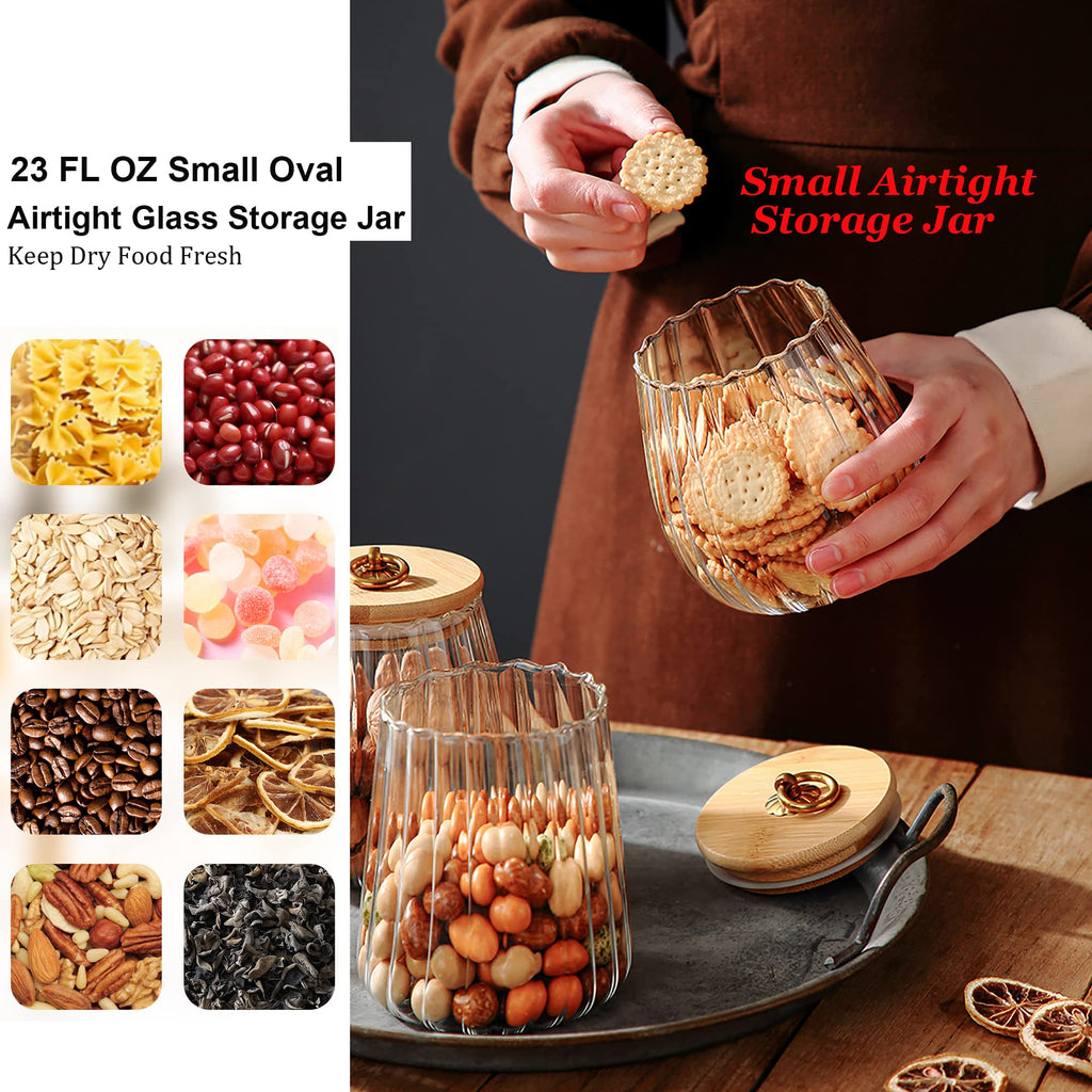 Glass Coffee Tea Canister Airtight Storage Jar Petal Decorative Container with Bamboo Lid Metal Handle Easy to Grasp 700ml (23oz)