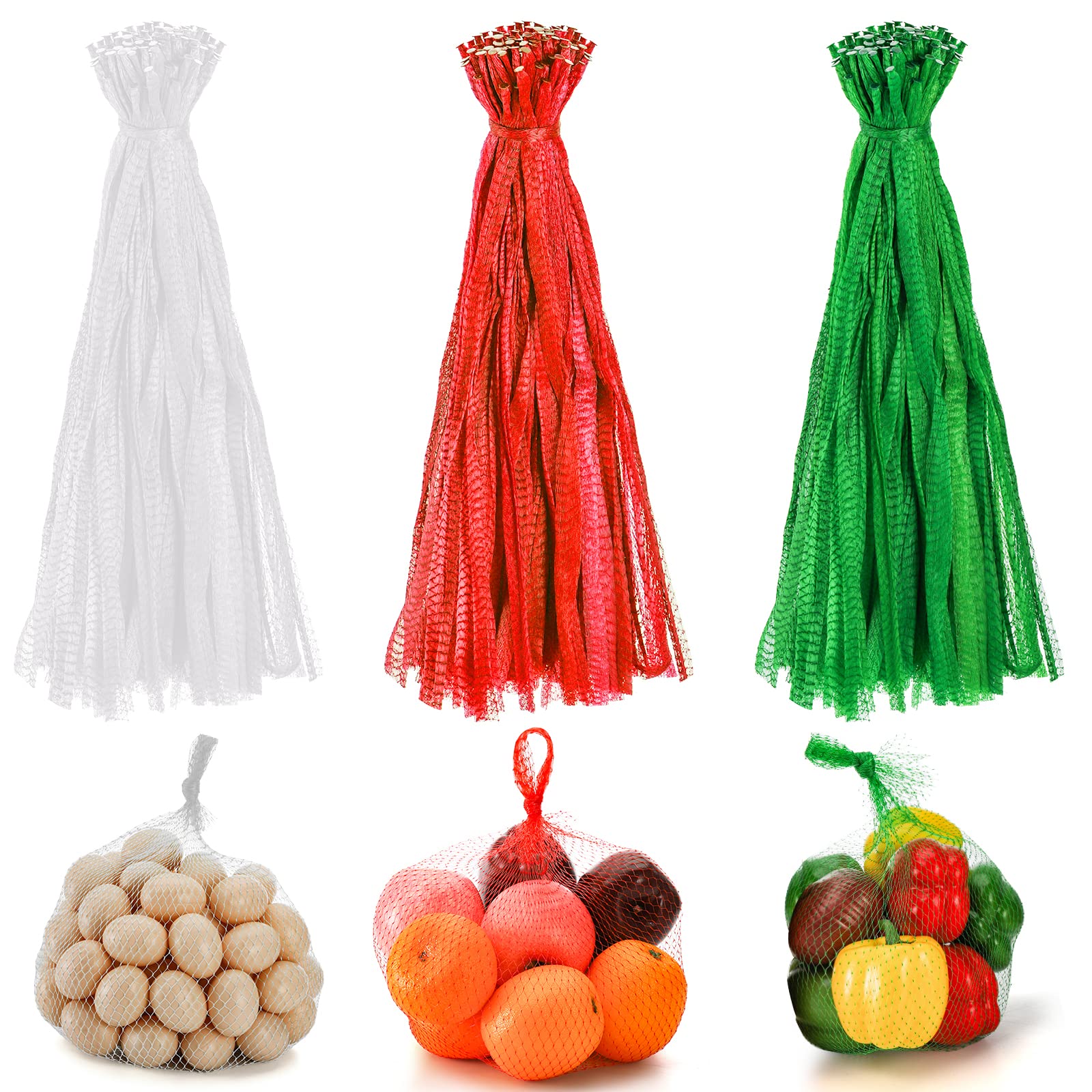 Frcctre 300 Pack 23 Inch Reusable Nylon Mesh Netting Bag, Produce Mesh Bags Packaging Net, Plastic Fruit Vegetable Storage Bags Onion Bags Seafood Boil Bags for Shellfish Crab Cooking Mesh Bags