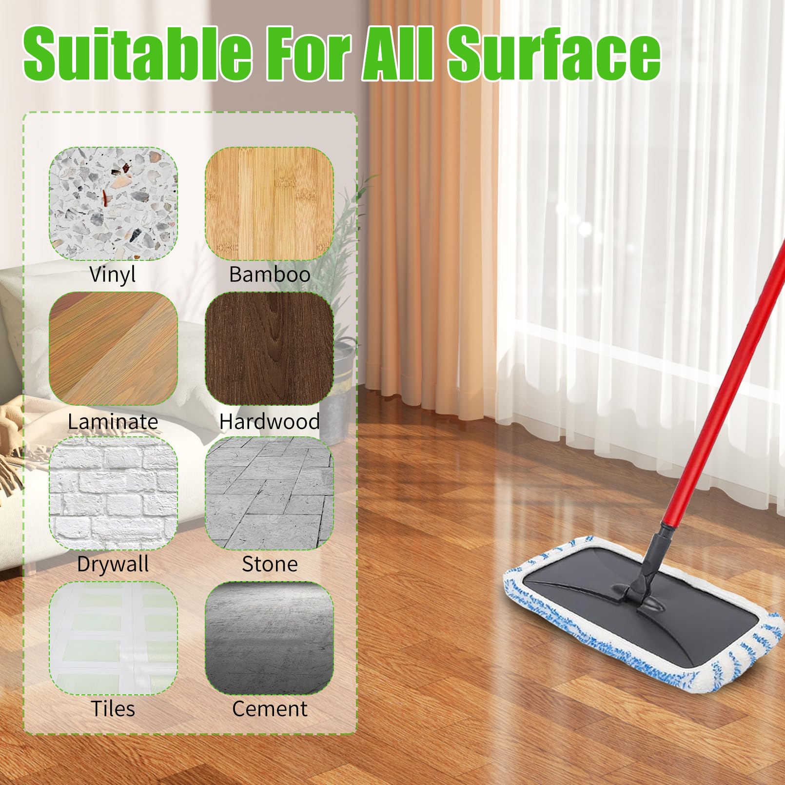 WVYNUYQP Reusable Cotton & Microfiber Mop Pads Compatible with O Cedar Mop, Mop Head Replacement Pads for Dry & Wet Use, Washable Flat Dust Mop Refills for Hardwood Floor Cleaning, 4 Pack