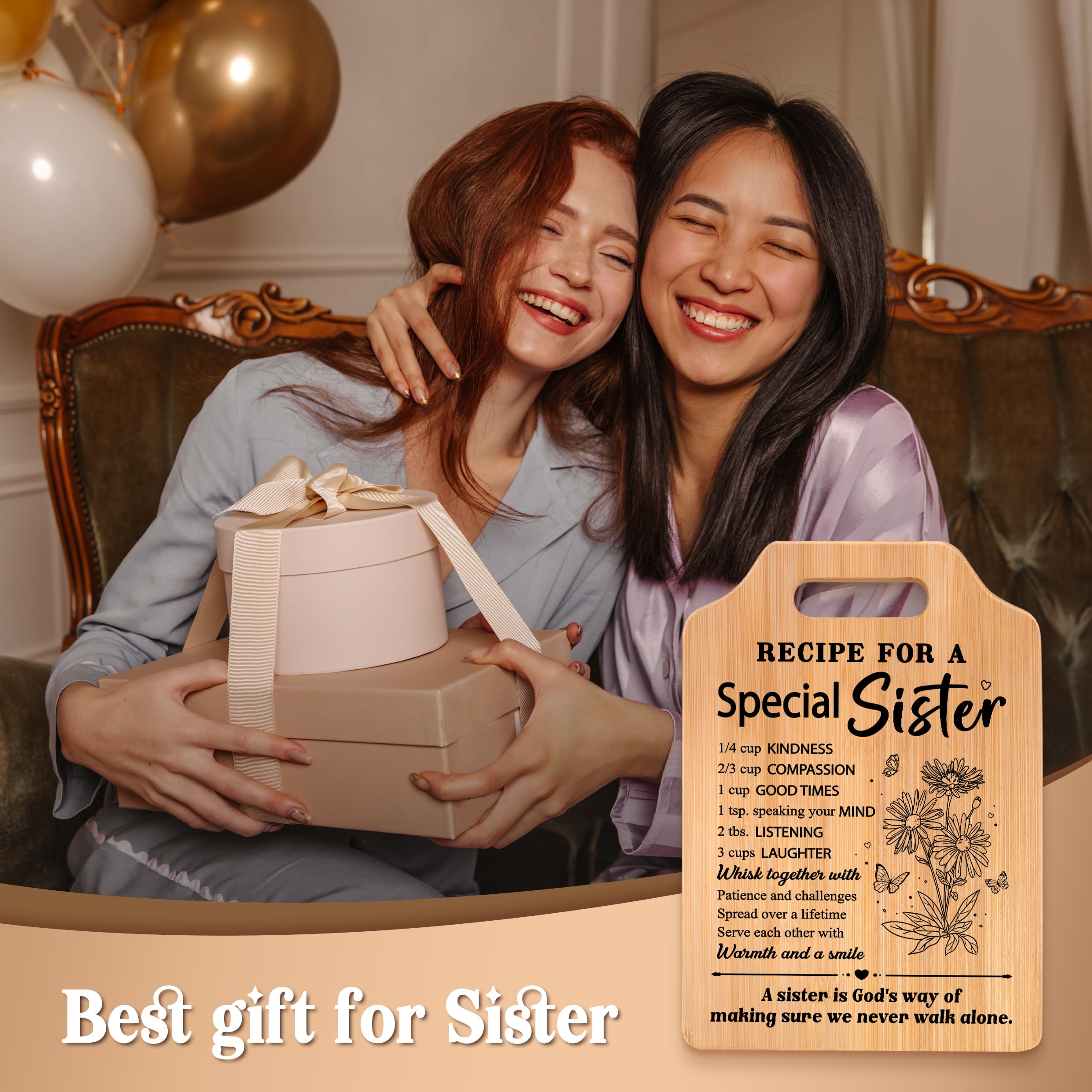 Milcier Sister Gifts, Birthday Gifts for Sister from Sisters, Unique Sister Recipe Cutting Board, Mothers Day Christmas Wedding Gifts for Sister Adult, Sister in Law