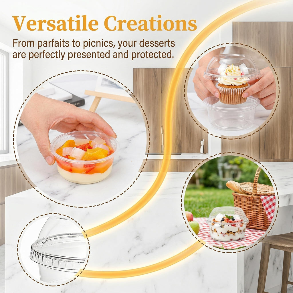WUWEOT 50 Pack Plastic Dessert Cups, 10 oz Clear PET Dessert Bowls, Re-usable Parfait Cups with Lid (No Hole) for Ice Cream Fruit Iced Cold Drinks Dessert Yogurt Cereal Parfait Puddings Mousse
