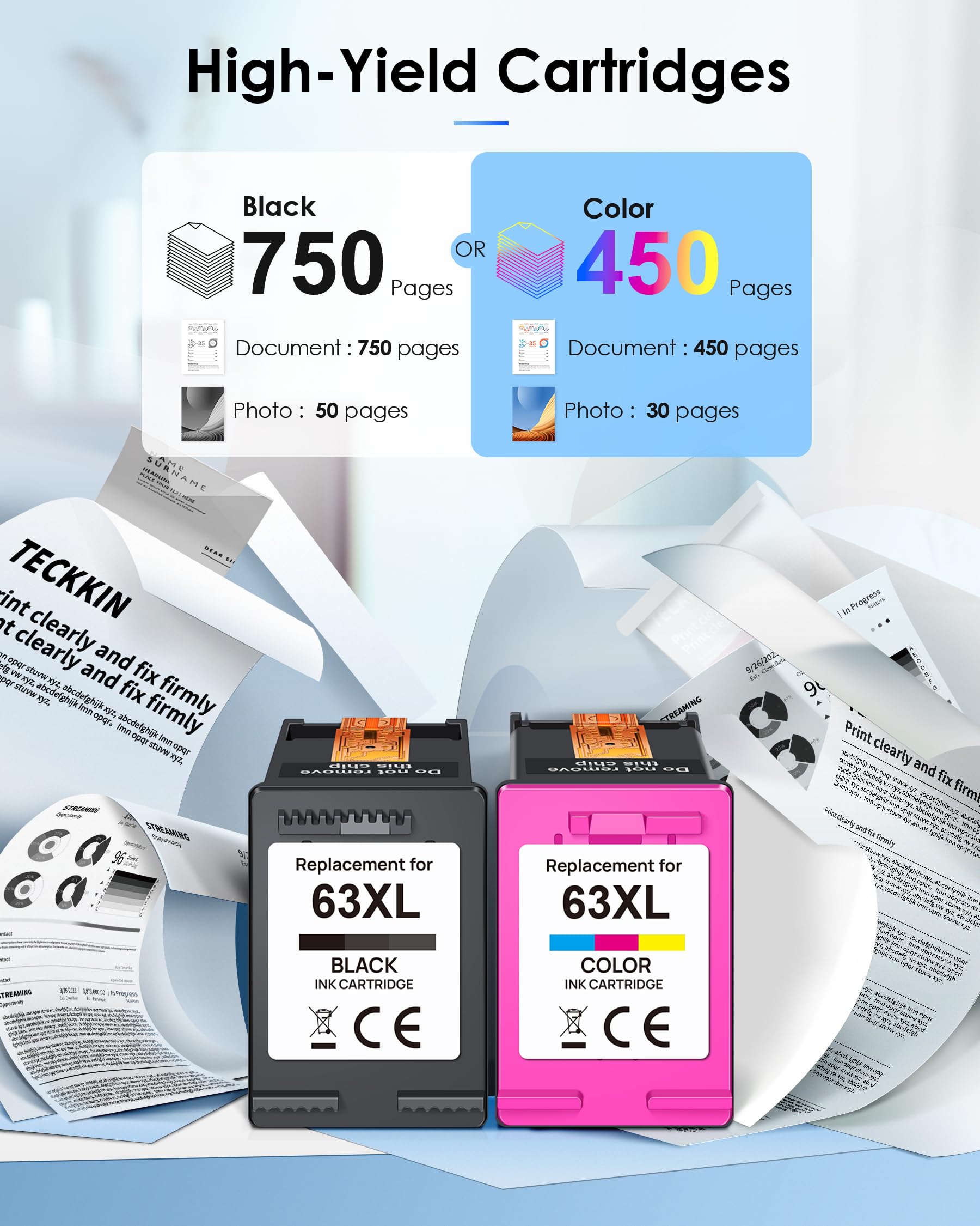 63XL Ink Cartridge Black and Colour Replacement Encre for HP 63 Ink Cartridges 63 XL Ink Cartridges Works for HP OfficeJet 3830 3833 3836 4650 5255; Envy 4516 4520 4522; DeskJet 3630 3632 (2 Pack)